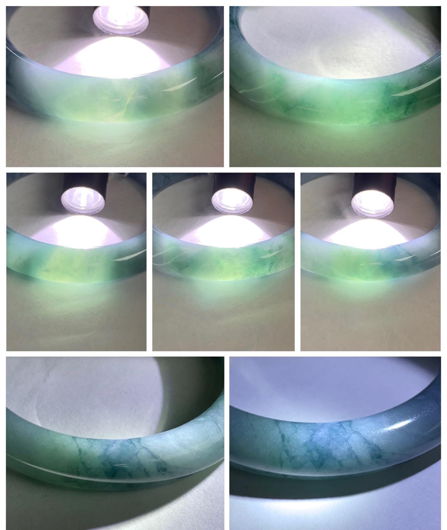 Certified Natural Grade A Guatemalan Icy Translucent Dusty Blueberry Blue Jade Jadeite Wide Bangle Bracelet 56.7mm 7” 天然冰危蓝莓紫翡翠粗圆条手镯 469