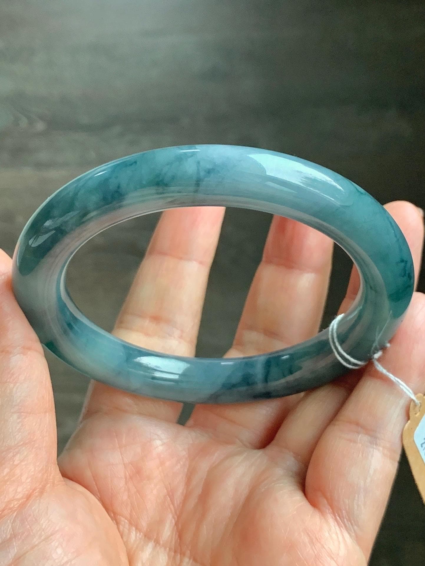 Certified Natural Grade A Guatemalan Icy Translucent Dusty Blueberry Blue Jade Jadeite Wide Bangle Bracelet 56.7mm 7” 天然冰危蓝莓紫翡翠粗圆条手镯 469