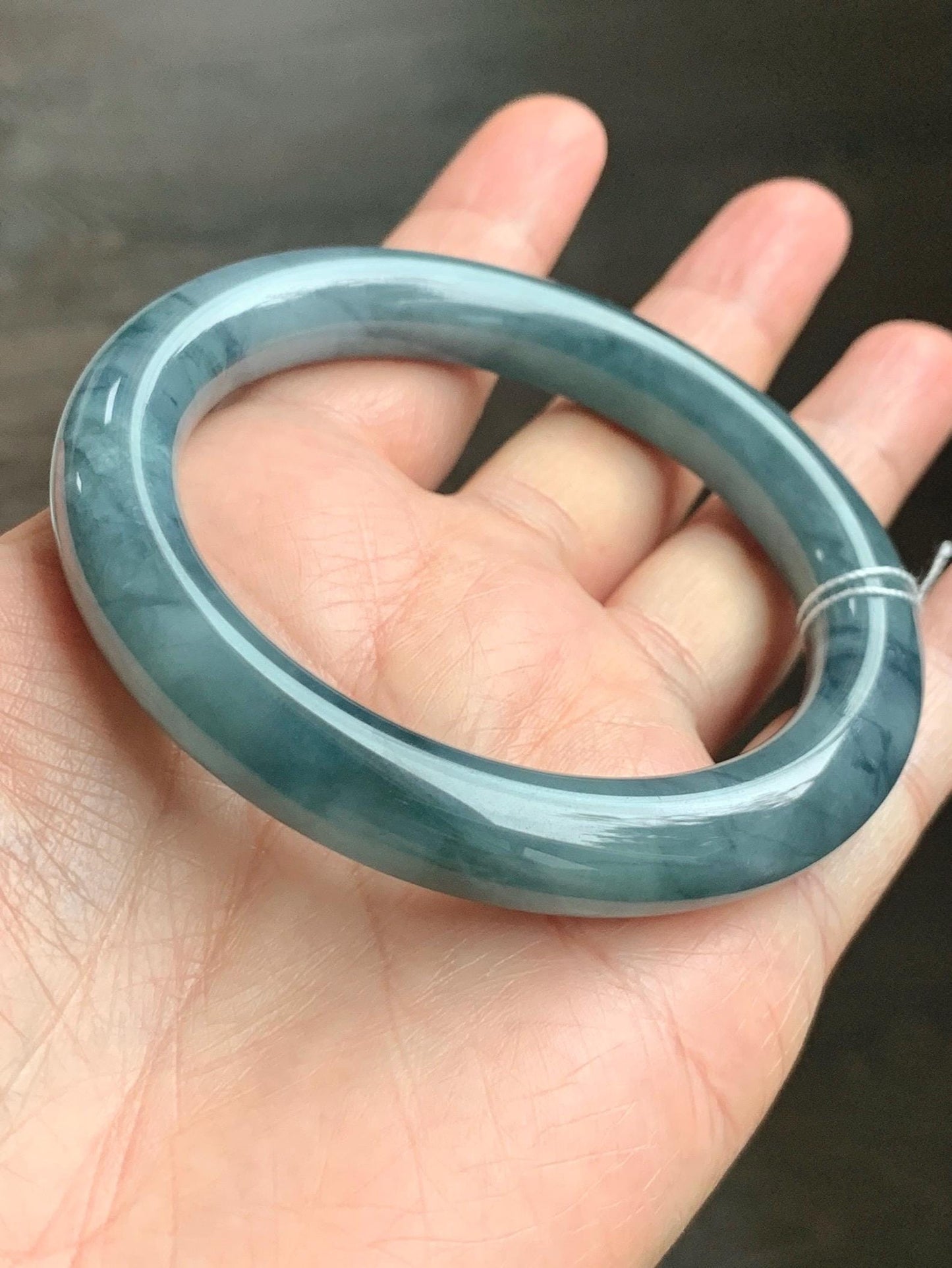 Certified Natural Grade A Guatemalan Icy Translucent Dusty Blueberry Blue Jade Jadeite Wide Bangle Bracelet 56.7mm 7” 天然冰危蓝莓紫翡翠粗圆条手镯 469