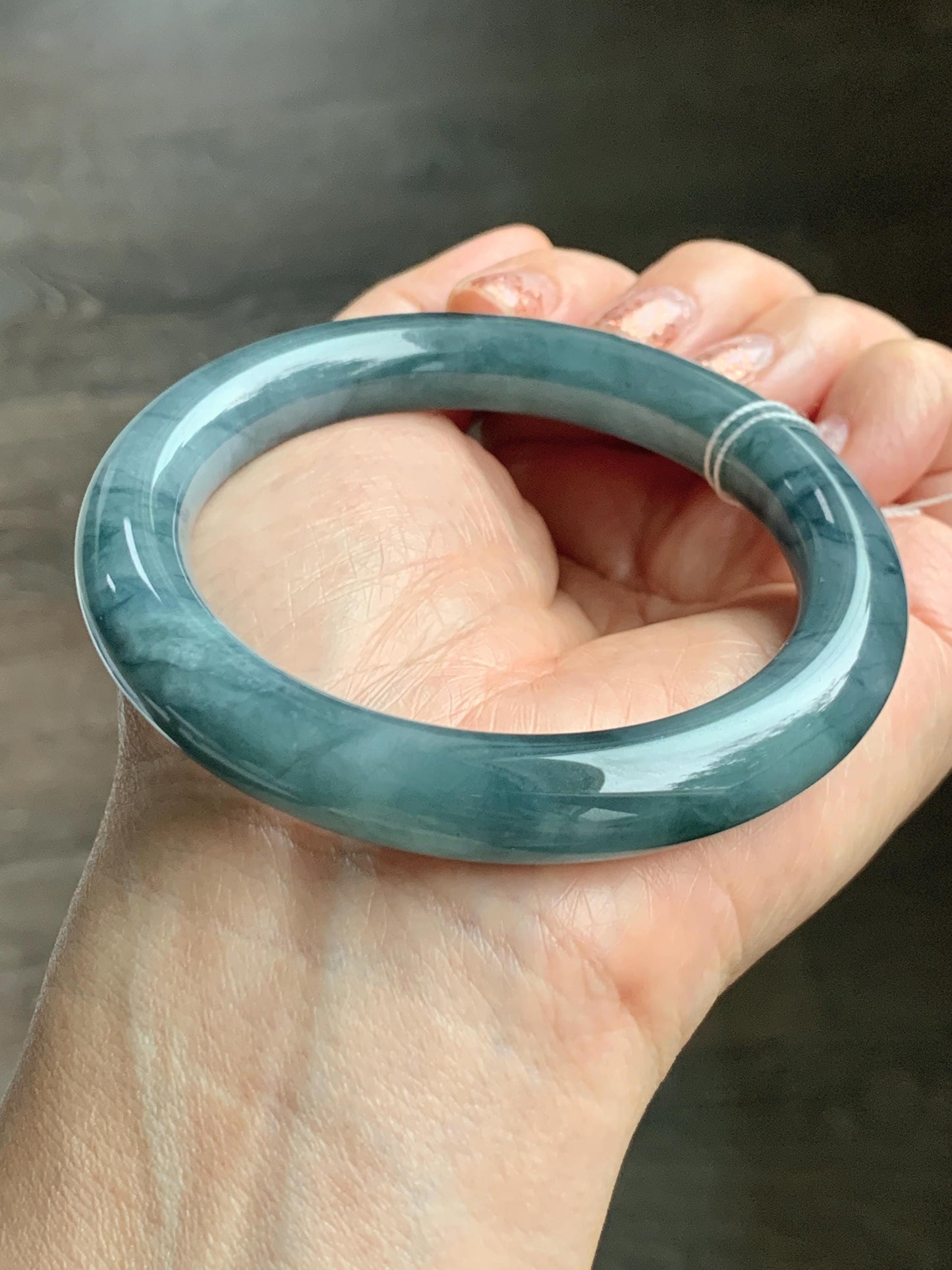 Certified Natural Grade A Guatemalan Icy Translucent Dusty Blueberry Blue Jade Jadeite Wide Bangle Bracelet 56.7mm 7” 天然冰危蓝莓紫翡翠粗圆条手镯 469