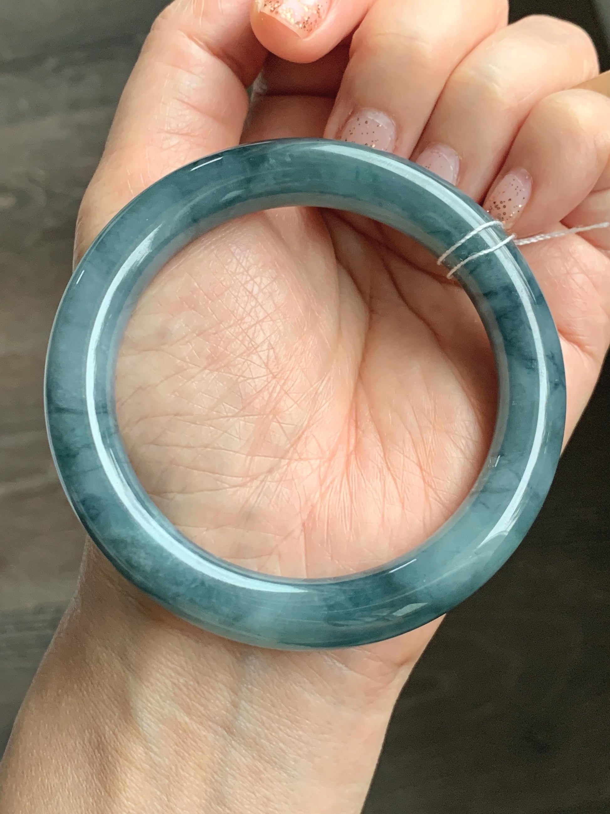 Certified Natural Grade A Guatemalan Icy Translucent Dusty Blueberry Blue Jade Jadeite Wide Bangle Bracelet 56.7mm 7” 天然冰危蓝莓紫翡翠粗圆条手镯 469
