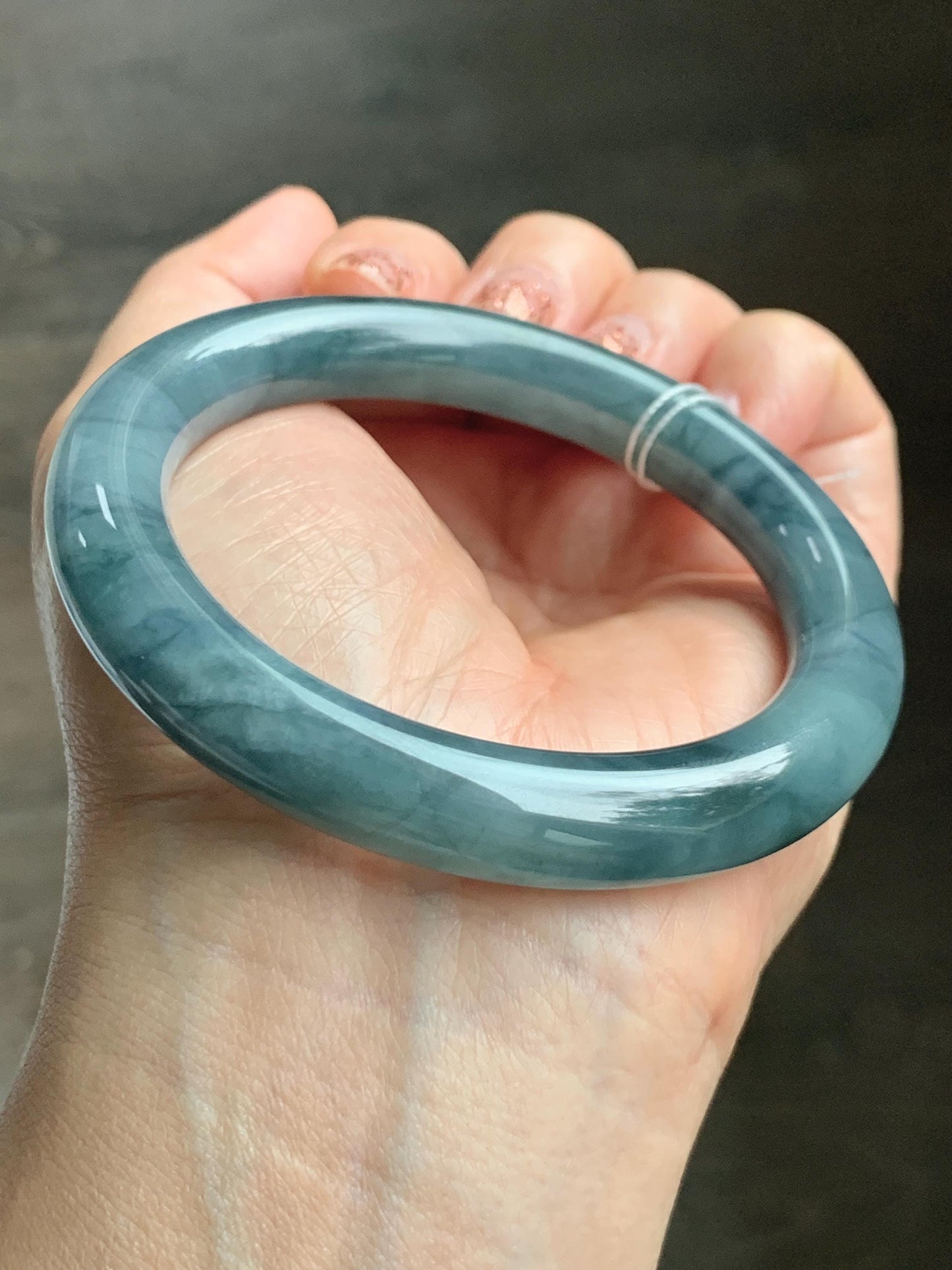 Certified Natural Grade A Guatemalan Icy Translucent Dusty Blueberry Blue Jade Jadeite Wide Bangle Bracelet 56.7mm 7” 天然冰危蓝莓紫翡翠粗圆条手镯 469