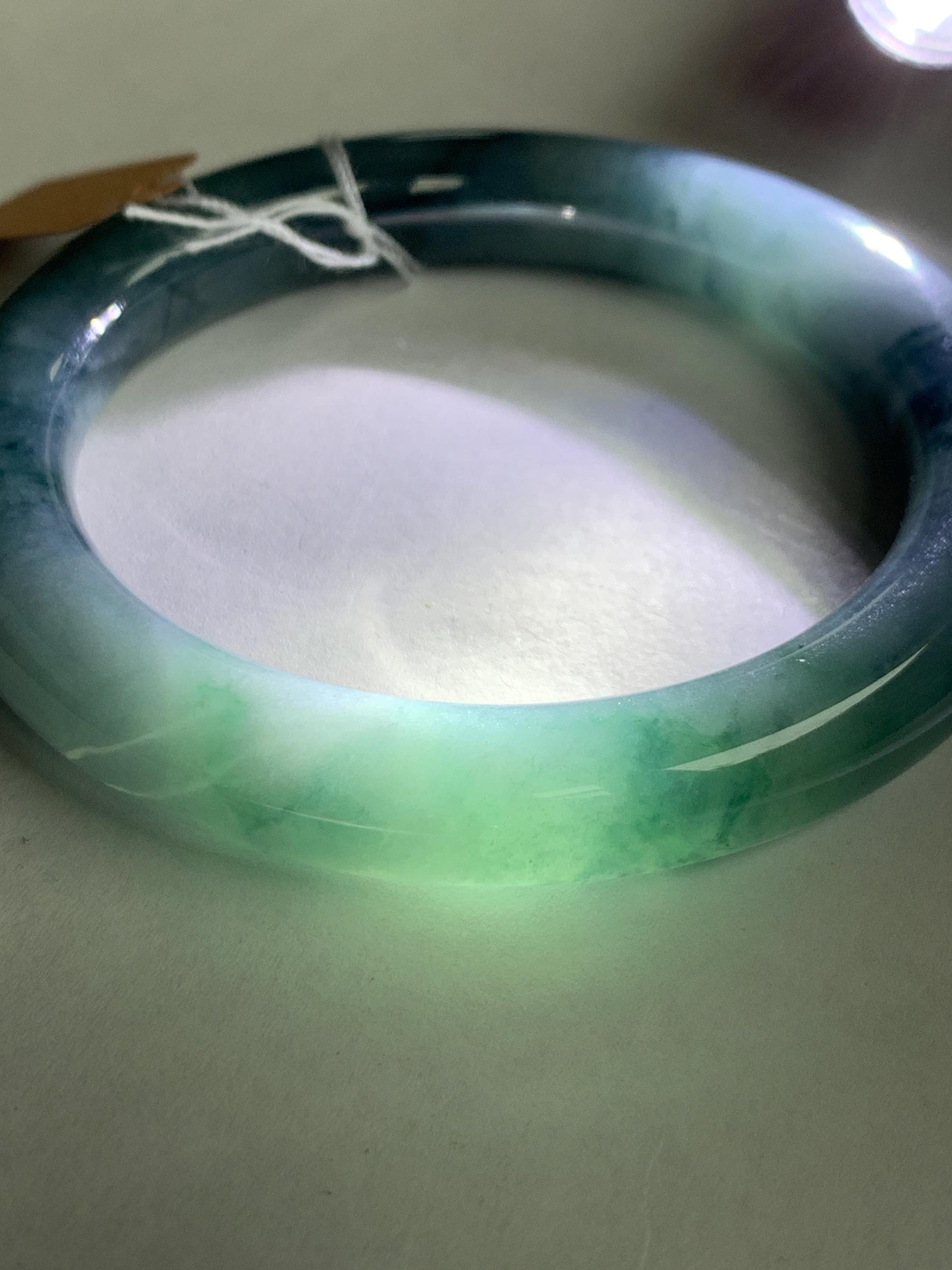Certified Natural Grade A Guatemalan Icy Translucent Dusty Blueberry Blue Jade Jadeite Wide Bangle Bracelet 56.7mm 7” 天然冰危蓝莓紫翡翠粗圆条手镯 469
