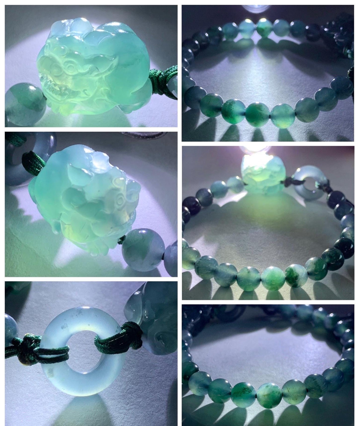Natural Grade A Guatemalan Icy Translucent Gelatinous Dark Teal Blue Jade Jadeite Carved Pixiu Beaded Bracelet 7” 19g 天然冰胶危深蓝翡翠貔貅圆珠手串 HZP450