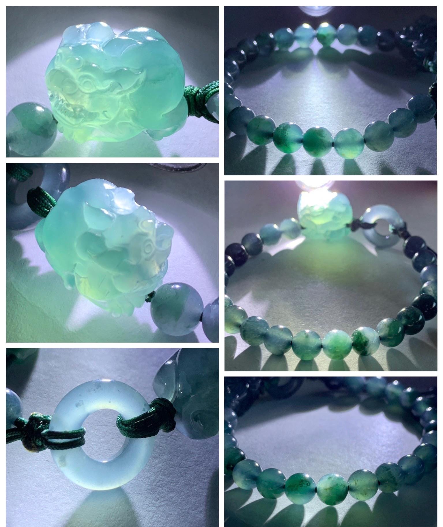Natural Grade A Guatemalan Icy Translucent Gelatinous Dark Teal Blue Jade Jadeite Carved Pixiu Beaded Bracelet 7” 19g 天然冰胶危深蓝翡翠貔貅圆珠手串 HZP450