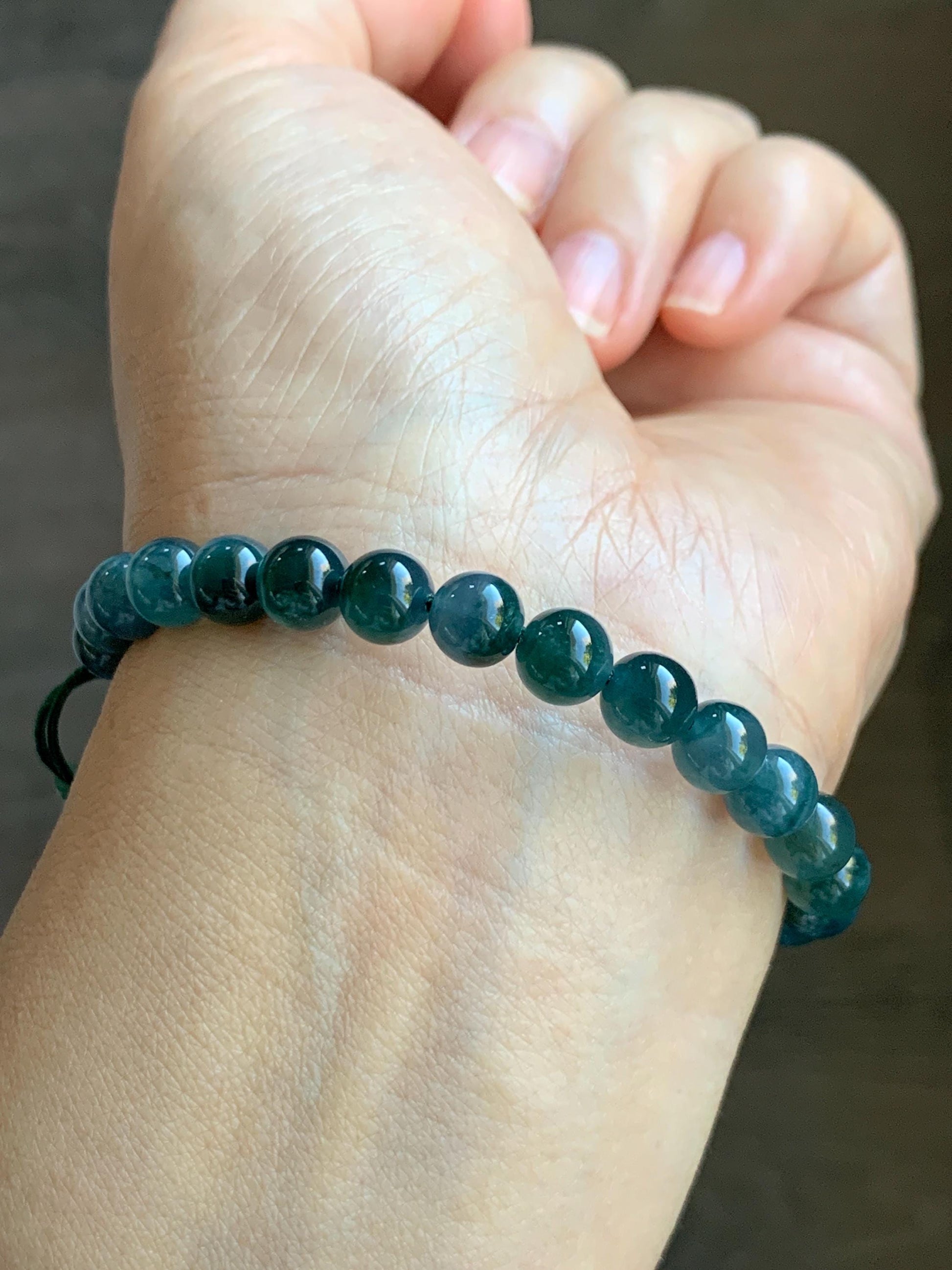 Natural Grade A Guatemalan Icy Translucent Gelatinous Dark Teal Blue Jade Jadeite Carved Pixiu Beaded Bracelet 7” 19g 天然冰胶危深蓝翡翠貔貅圆珠手串 HZP450