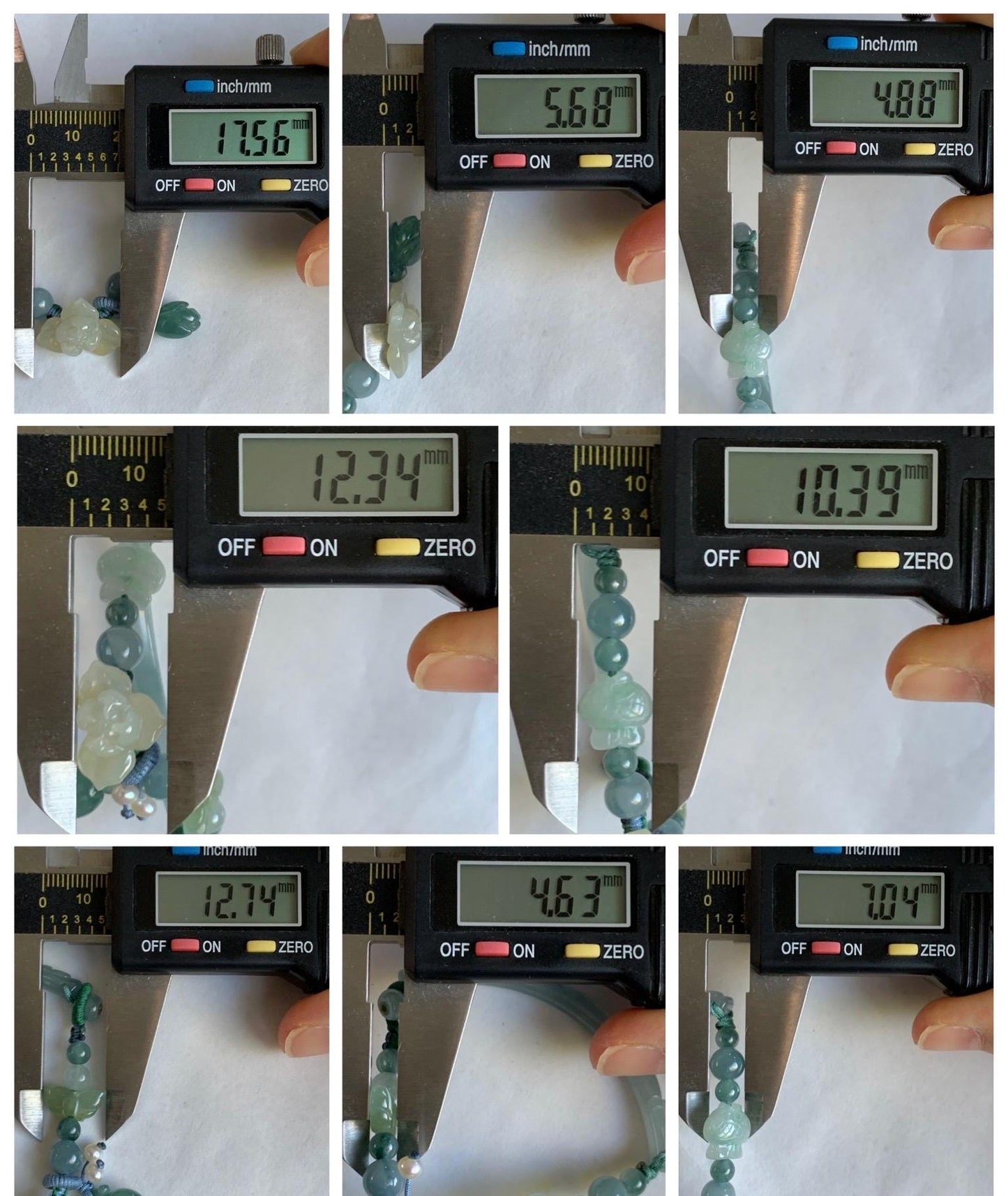 Natural Grade A Icy Translucent Multicolored Pastel Jade Jadeite Carved Cuff & Charms Beaded Rope Bracelet 6” 12g 天然冰胶马卡龙色翡翠繁花似锦半镯手串 FHZ256