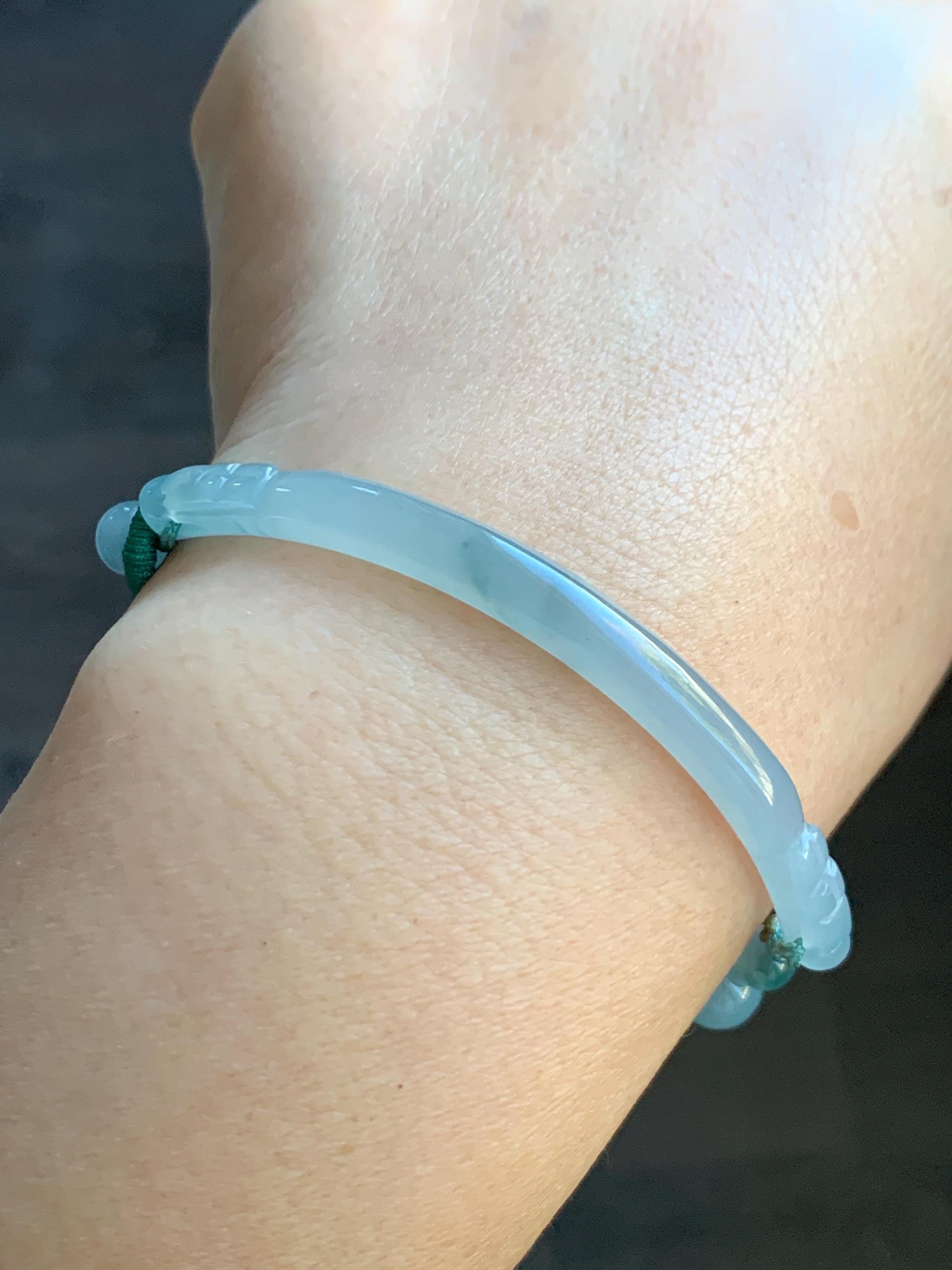 Natural Grade A Icy Translucent Multicolored Pastel Jade Jadeite Carved Cuff & Charms Beaded Rope Bracelet 6” 12g 天然冰胶马卡龙色翡翠繁花似锦半镯手串 FHZ256