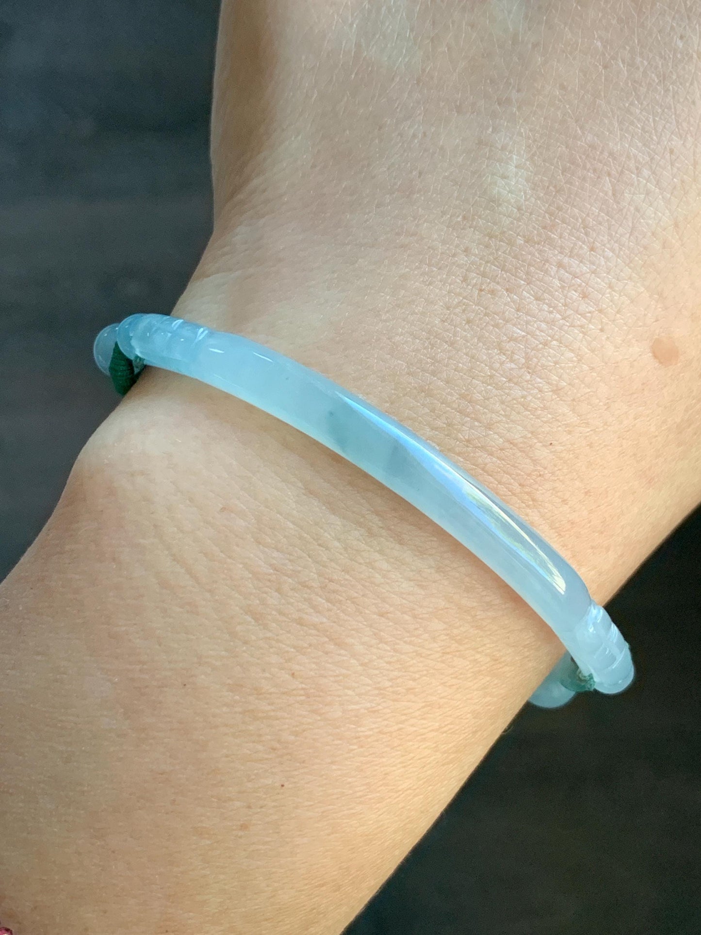 Natural Grade A Icy Translucent Multicolored Pastel Jade Jadeite Carved Cuff & Charms Beaded Rope Bracelet 6” 12g 天然冰胶马卡龙色翡翠繁花似锦半镯手串 FHZ256