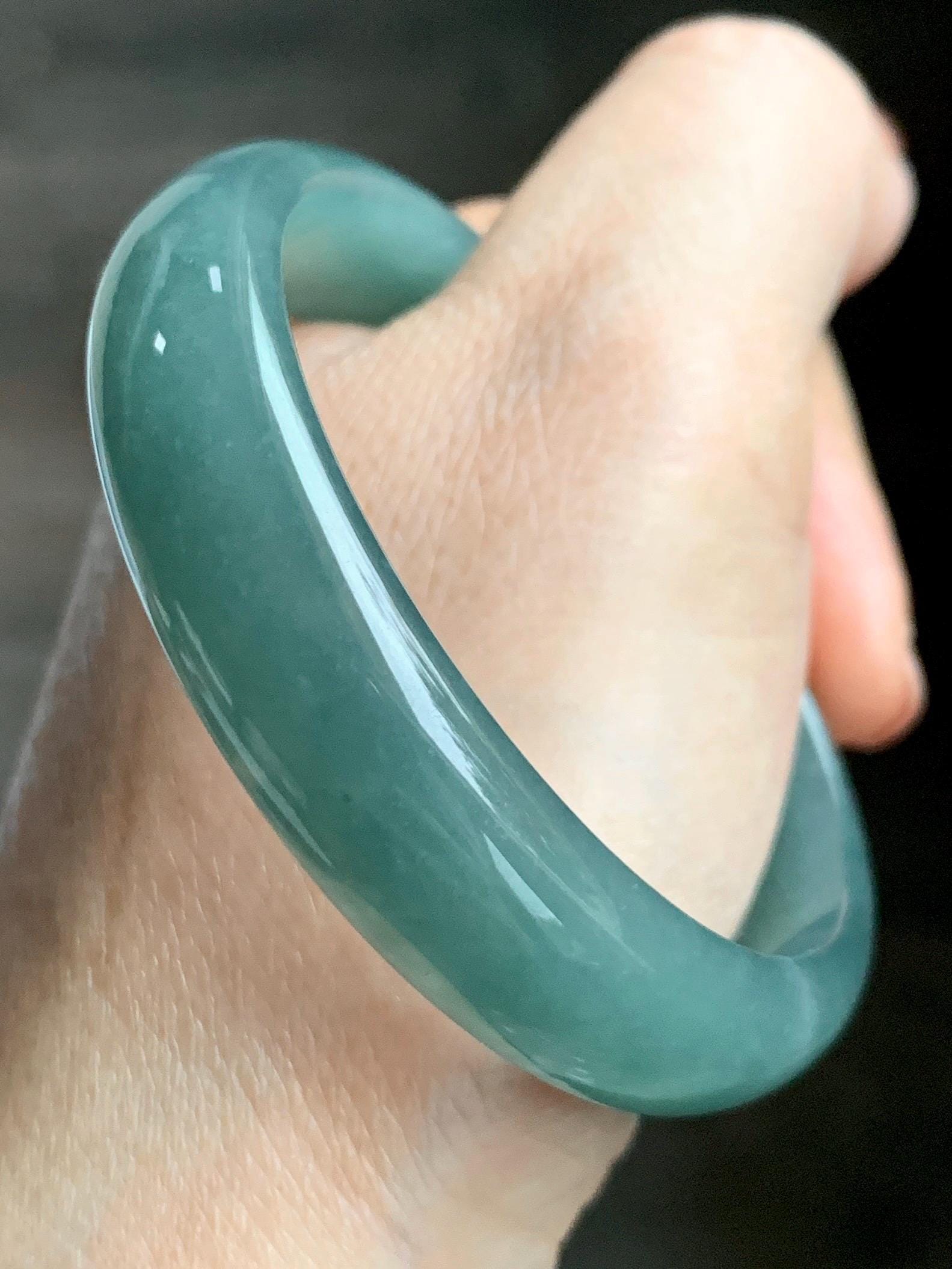 Certified Natural Grade A Guatemalan Icy Translucent Dusty Teal Green Jade Jadeite Wide Bangle 52.5mm 6.5” 38.45g 天然冰危蓝绿翡翠正圈宽版手镯 457