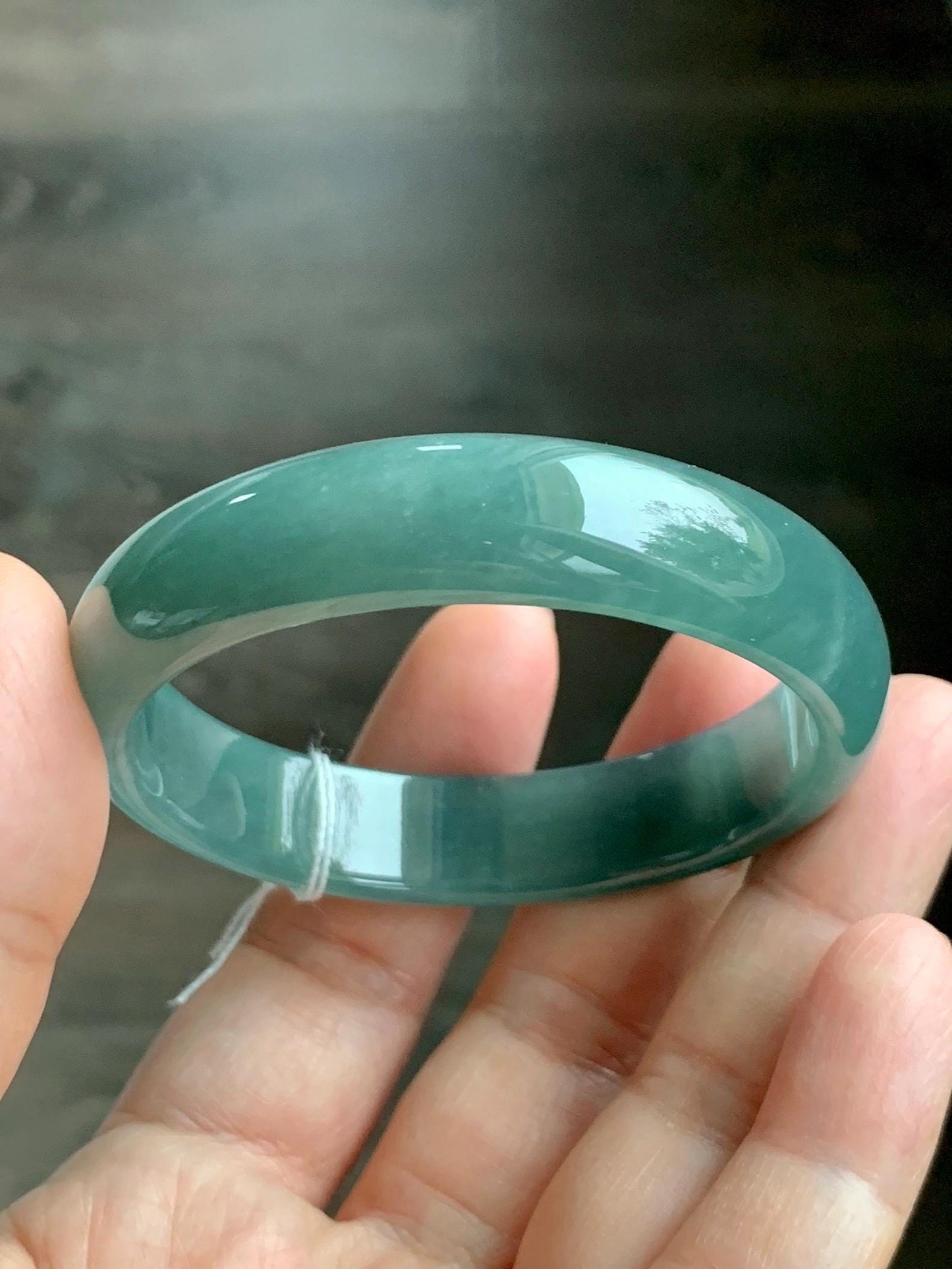 Certified Natural Grade A Guatemalan Icy Translucent Dusty Teal Green Jade Jadeite Wide Bangle 52.5mm 6.5” 38.45g 天然冰危蓝绿翡翠正圈宽版手镯 457
