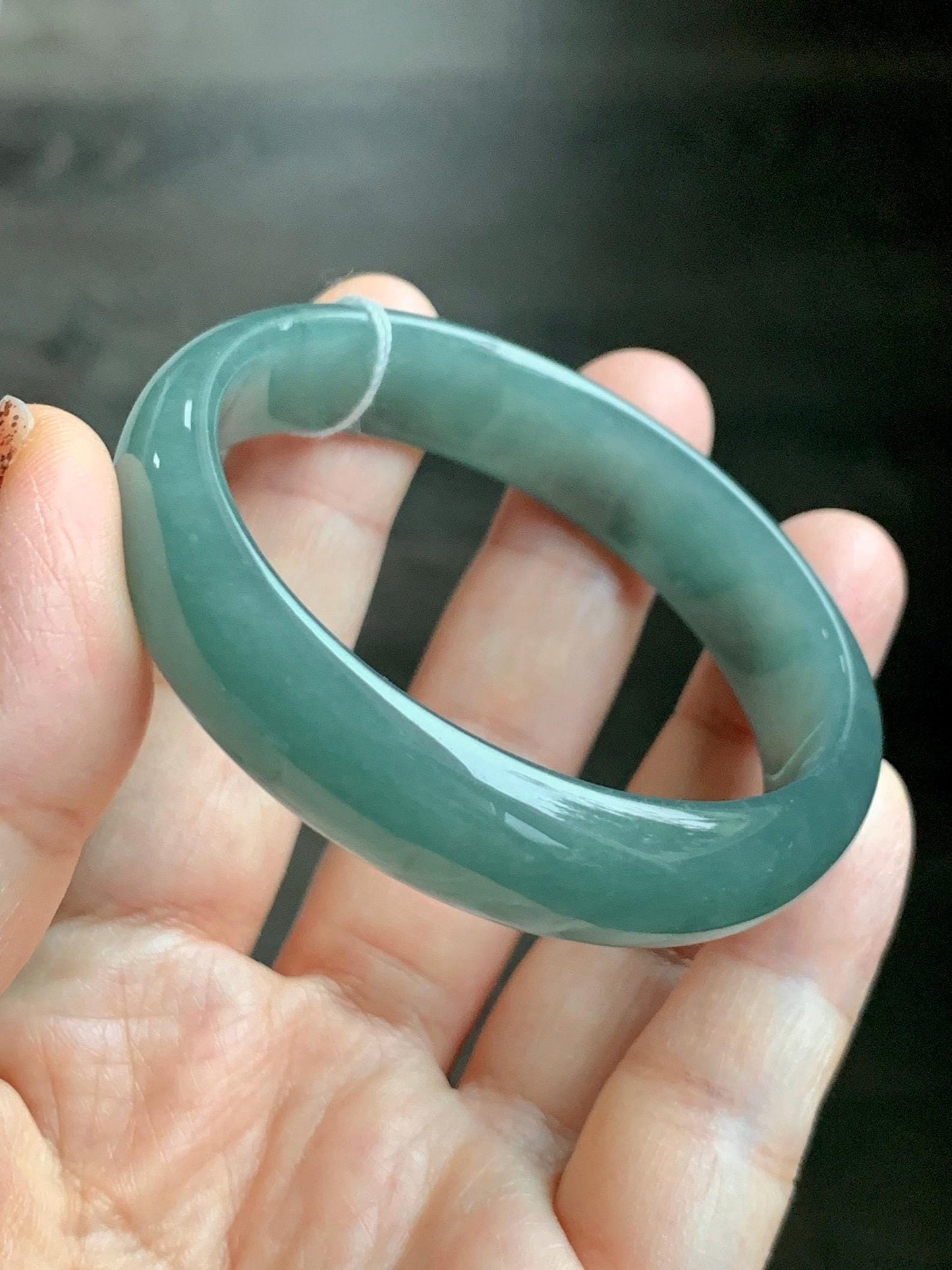 Certified Natural Grade A Guatemalan Icy Translucent Dusty Teal Green Jade Jadeite Wide Bangle 52.5mm 6.5” 38.45g 天然冰危蓝绿翡翠正圈宽版手镯 457