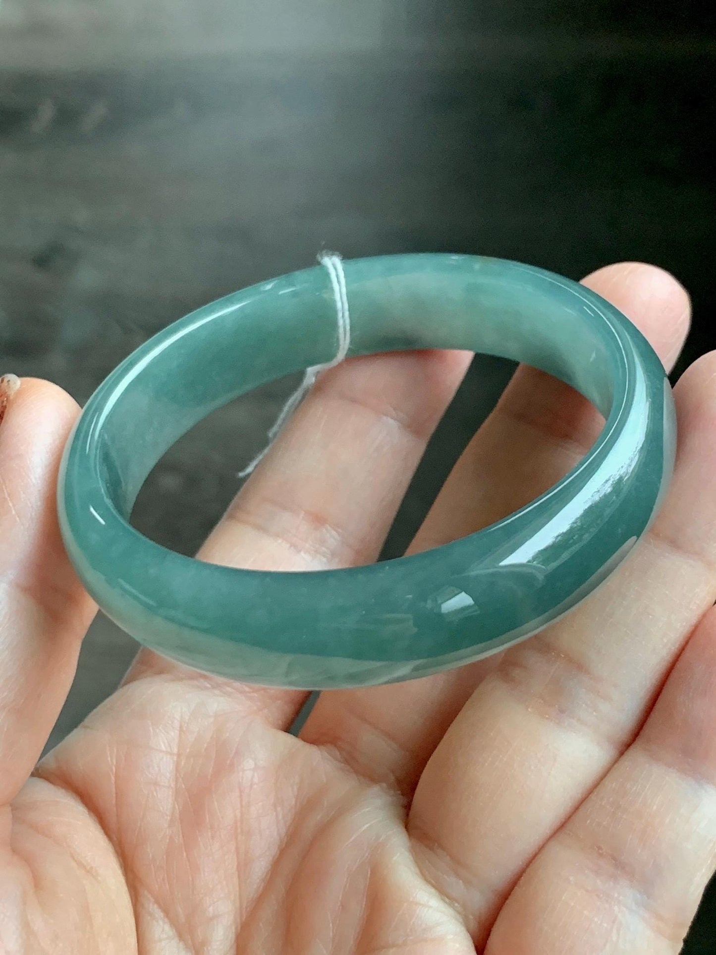 Certified Natural Grade A Guatemalan Icy Translucent Dusty Teal Green Jade Jadeite Wide Bangle 52.5mm 6.5” 38.45g 天然冰危蓝绿翡翠正圈宽版手镯 457