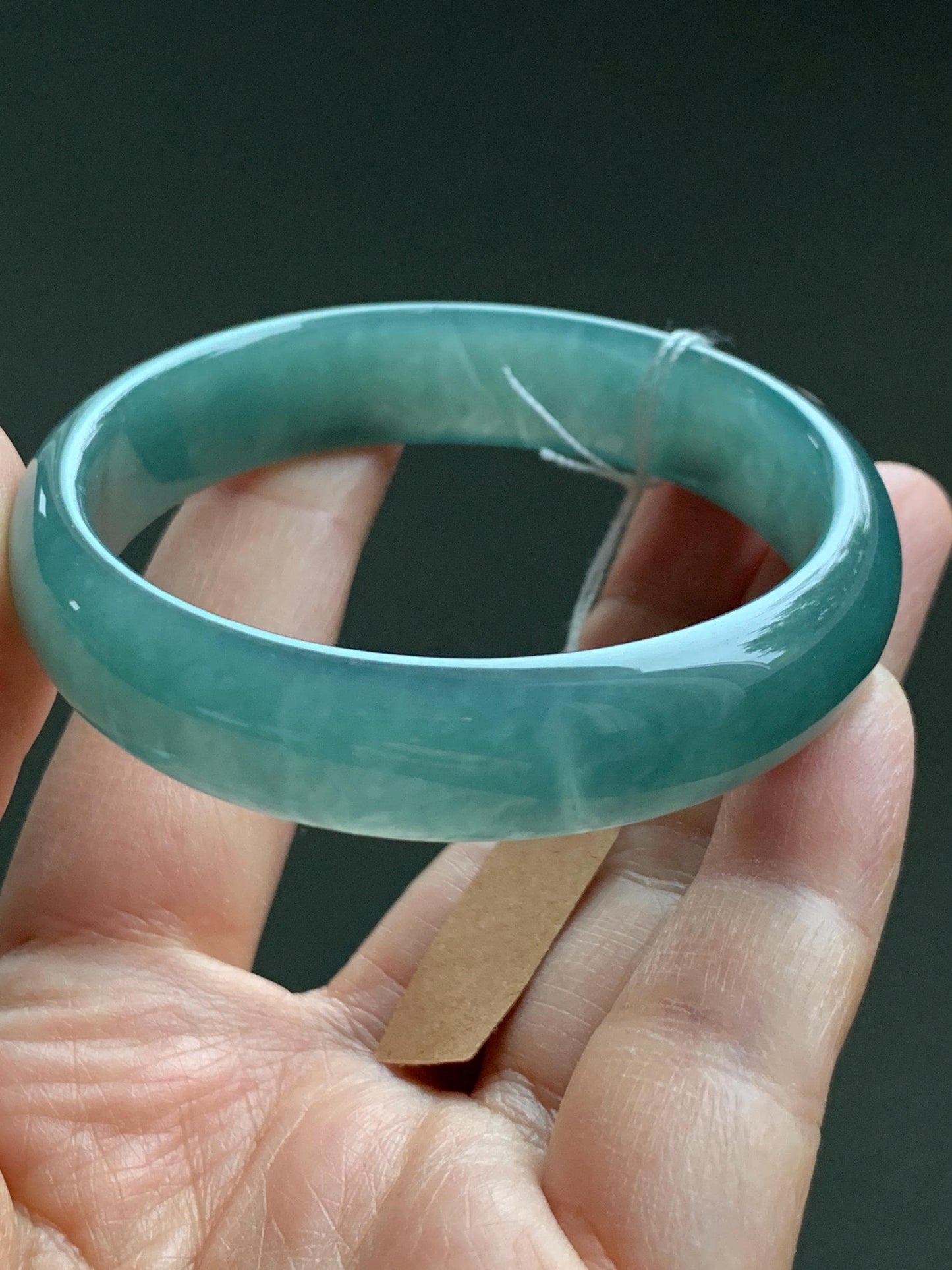 Certified Natural Grade A Guatemalan Icy Translucent Dusty Teal Green Jade Jadeite Wide Bangle 52.5mm 6.5” 38.45g 天然冰危蓝绿翡翠正圈宽版手镯 457