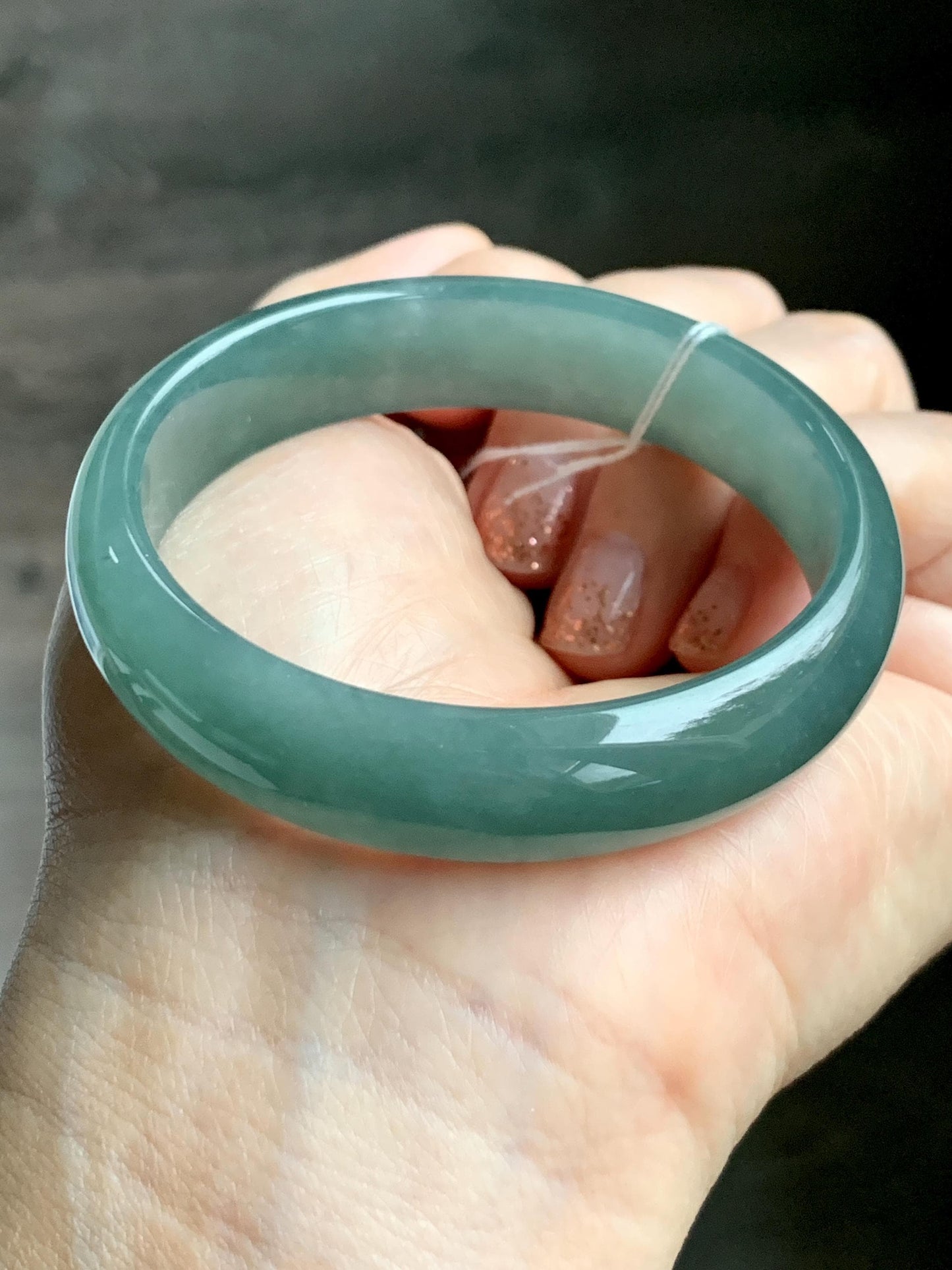 Certified Natural Grade A Guatemalan Icy Translucent Dusty Teal Green Jade Jadeite Wide Bangle 52.5mm 6.5” 38.45g 天然冰危蓝绿翡翠正圈宽版手镯 457