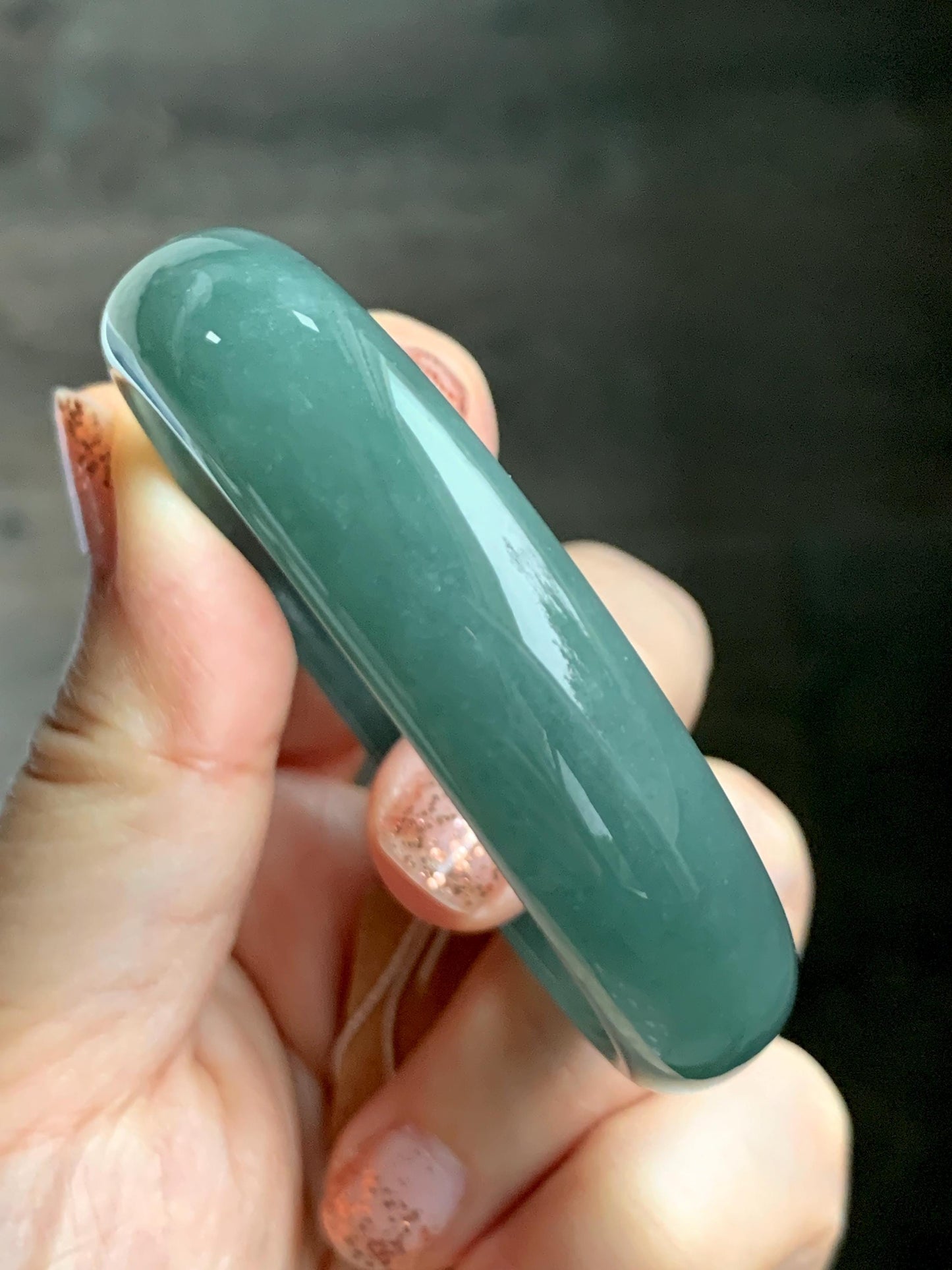 Certified Natural Grade A Guatemalan Icy Translucent Dusty Teal Green Jade Jadeite Wide Bangle 52.5mm 6.5” 38.45g 天然冰危蓝绿翡翠正圈宽版手镯 457