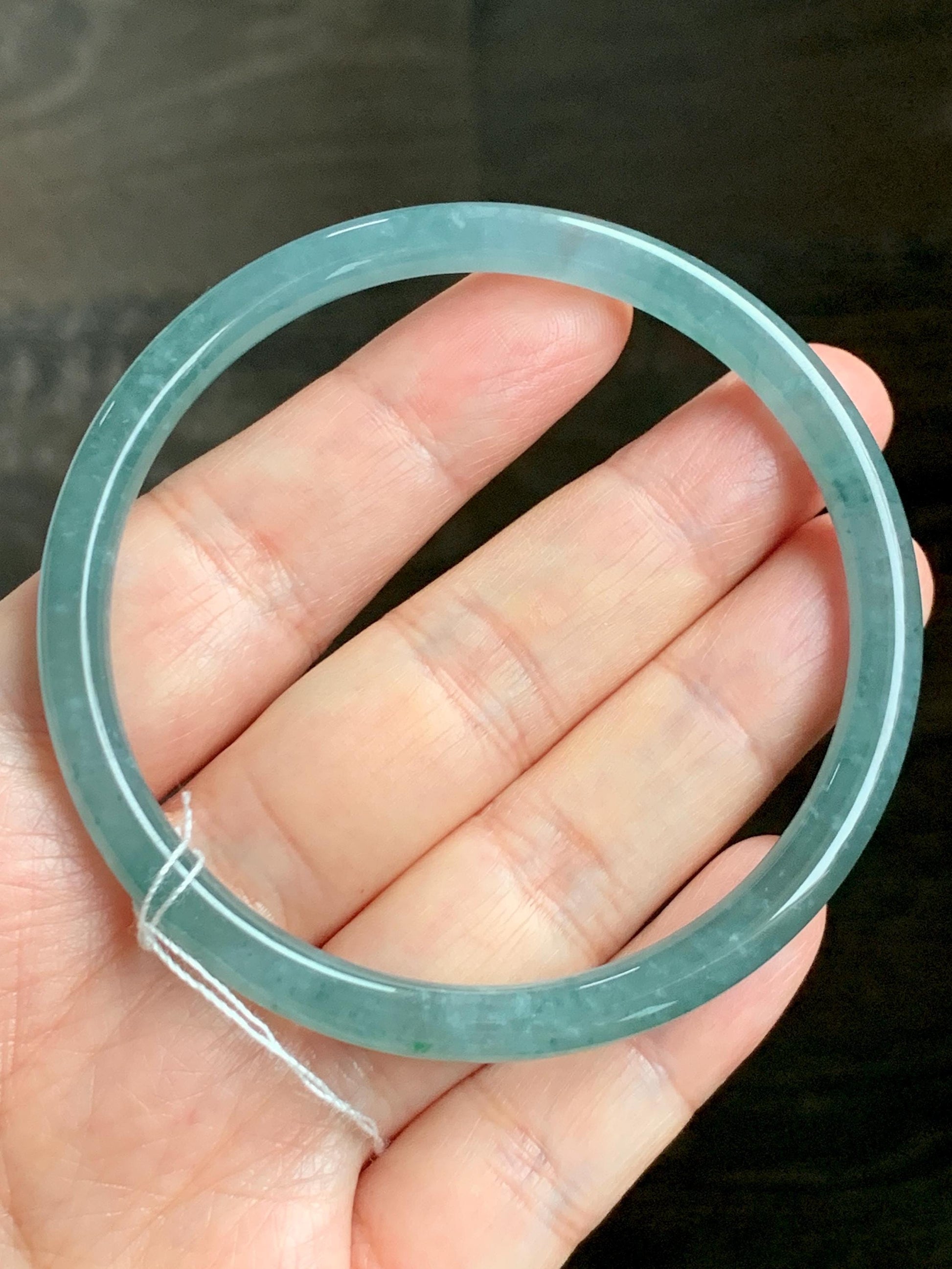 Certified Natural Grade A Guatemalan Icy Translucent Dusty Teal Green Jade Jadeite Slim Bangle 59.3mm 7.33” 18.8g 天然冰危晴蓝翡翠细圆条手镯 461