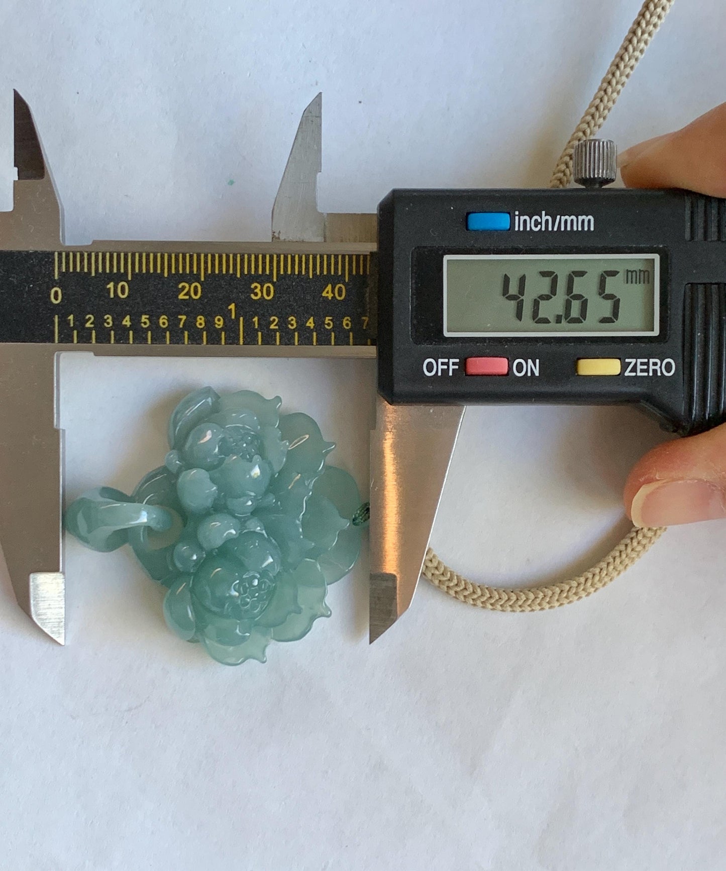 Natural Grade A Guatemalan Icy Translucent Teal Jade Jadeite Carved Double Lotus Flower Pendant Rope Necklace 25” 22g 天然冰危浅蓝翡翠双莲花吊坠 WSLH165