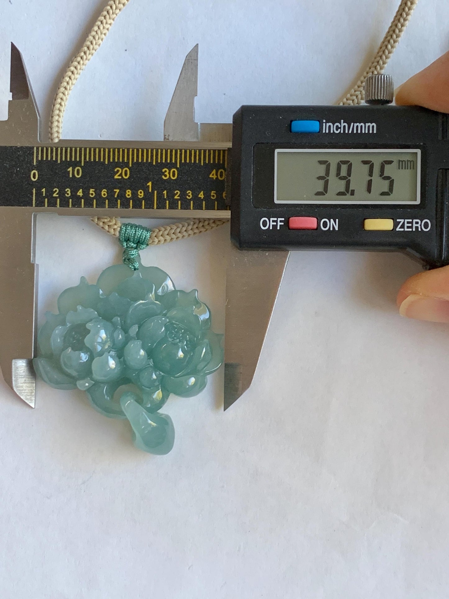 Natural Grade A Guatemalan Icy Translucent Teal Jade Jadeite Carved Double Lotus Flower Pendant Rope Necklace 25” 22g 天然冰危浅蓝翡翠双莲花吊坠 WSLH165