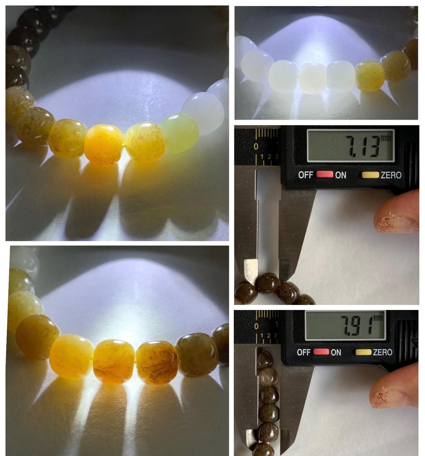 Natural Nephrite Jade Brown Sugar multicolored Translucent Drum Beads Beaded Bracelet Stretchy 6.75" 18g 天然和田玉糖色多宝鼓珠手串 HTT240B