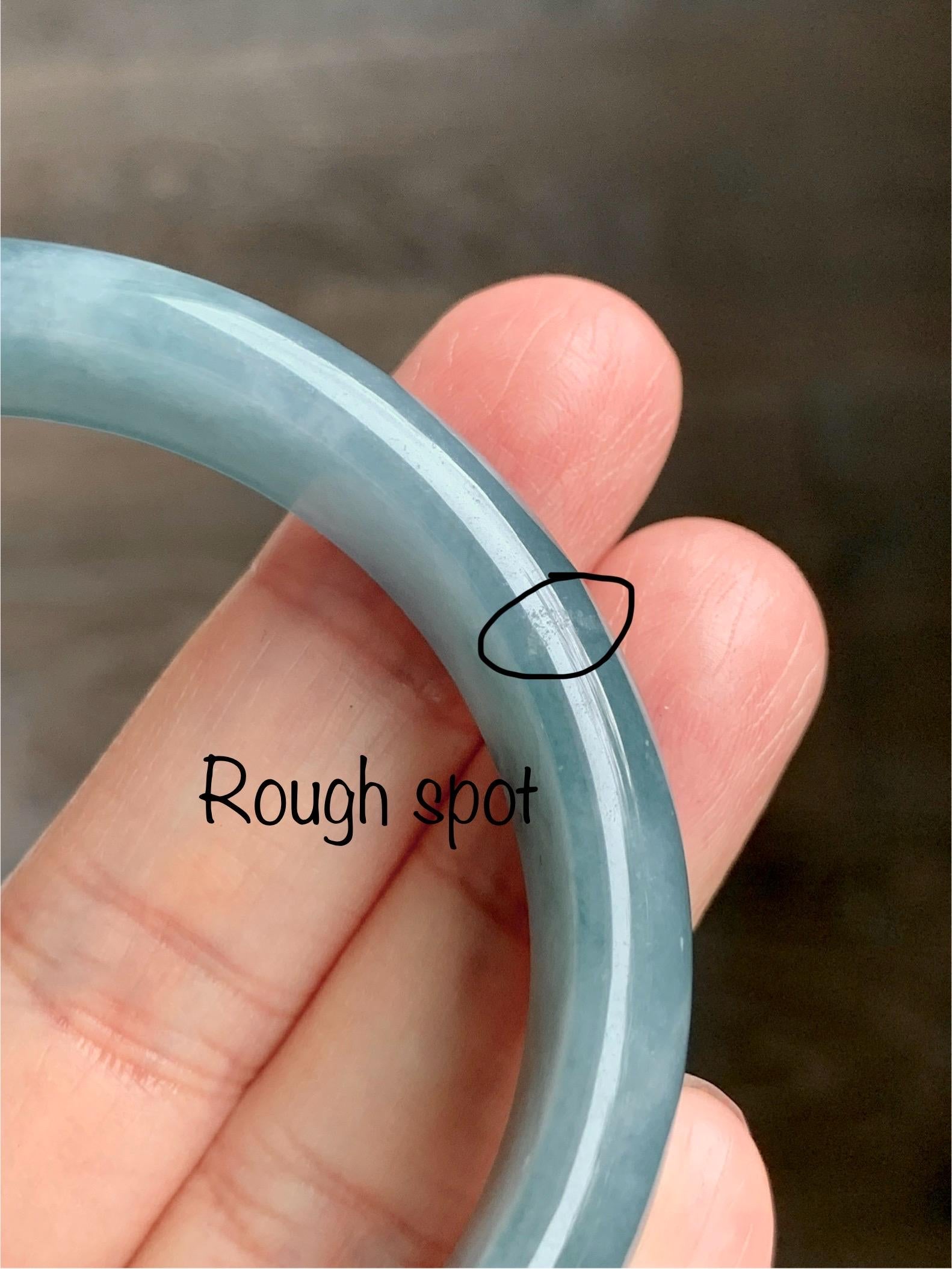 Certified Natural Grade A Guatemalan Icy Translucent Dusty Teal Blue Jade Jadeite Wide Bangle 52.7mm 6.5” 40.28g 天然冰危蓝翡翠正圈宽版手镯 455