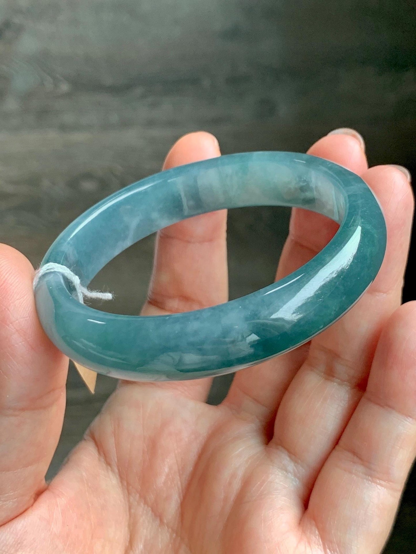 Certified Natural Grade A Guatemalan Icy Translucent Dusty Teal Blue Jade Jadeite Wide Bangle 52.7mm 6.5” 40.28g 天然冰危蓝翡翠正圈宽版手镯 455
