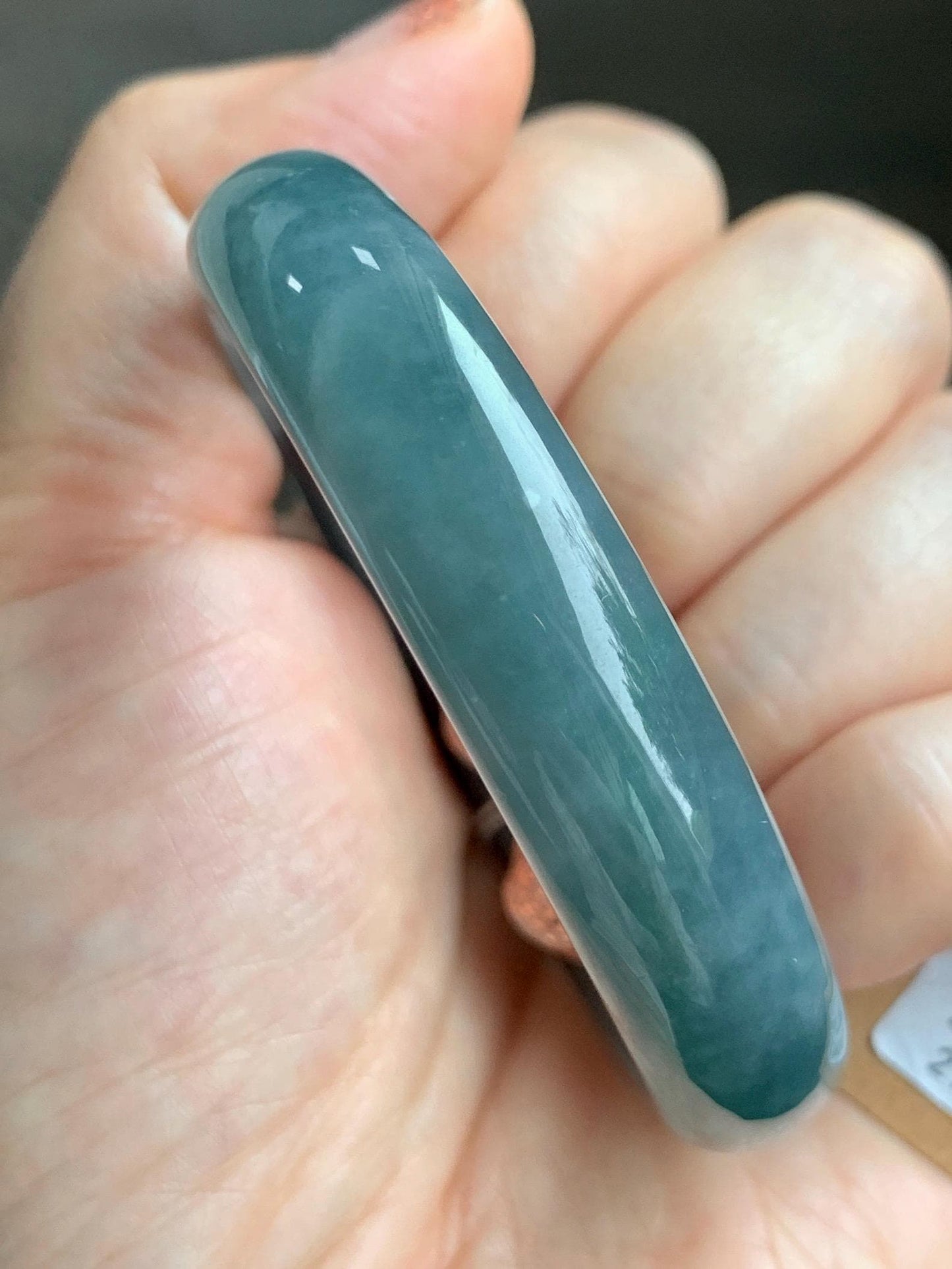 Certified Natural Grade A Guatemalan Icy Translucent Dusty Teal Blue Jade Jadeite Wide Bangle 52.7mm 6.5” 40.28g 天然冰危蓝翡翠正圈宽版手镯 455