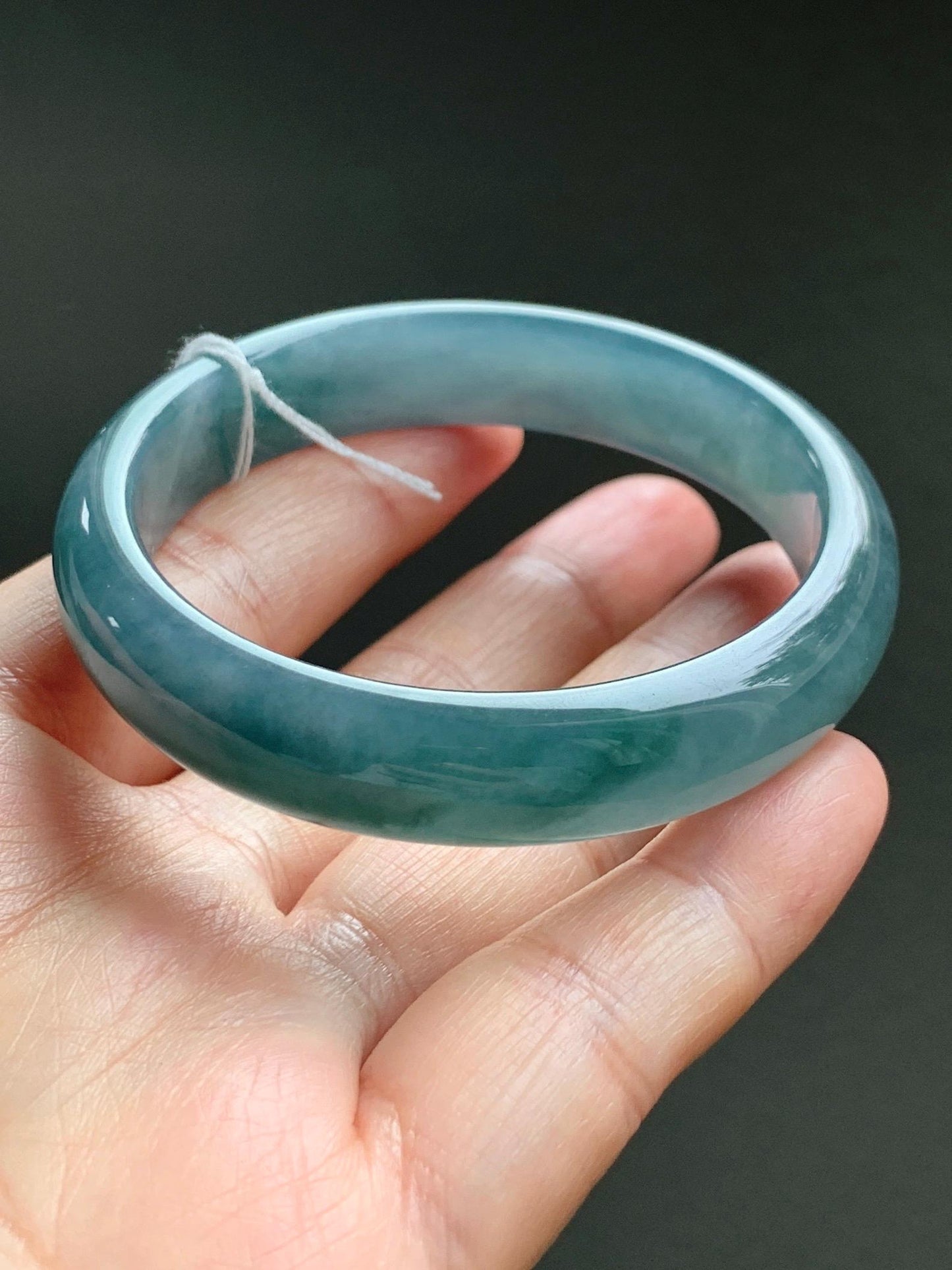 Certified Natural Grade A Guatemalan Icy Translucent Dusty Teal Blue Jade Jadeite Wide Bangle 52.7mm 6.5” 40.28g 天然冰危蓝翡翠正圈宽版手镯 455