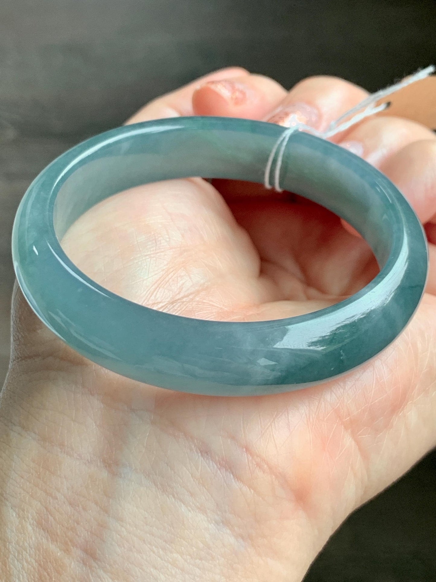 Certified Natural Grade A Guatemalan Icy Translucent Dusty Teal Blue Jade Jadeite Wide Bangle 52.7mm 6.5” 40.28g 天然冰危蓝翡翠正圈宽版手镯 455