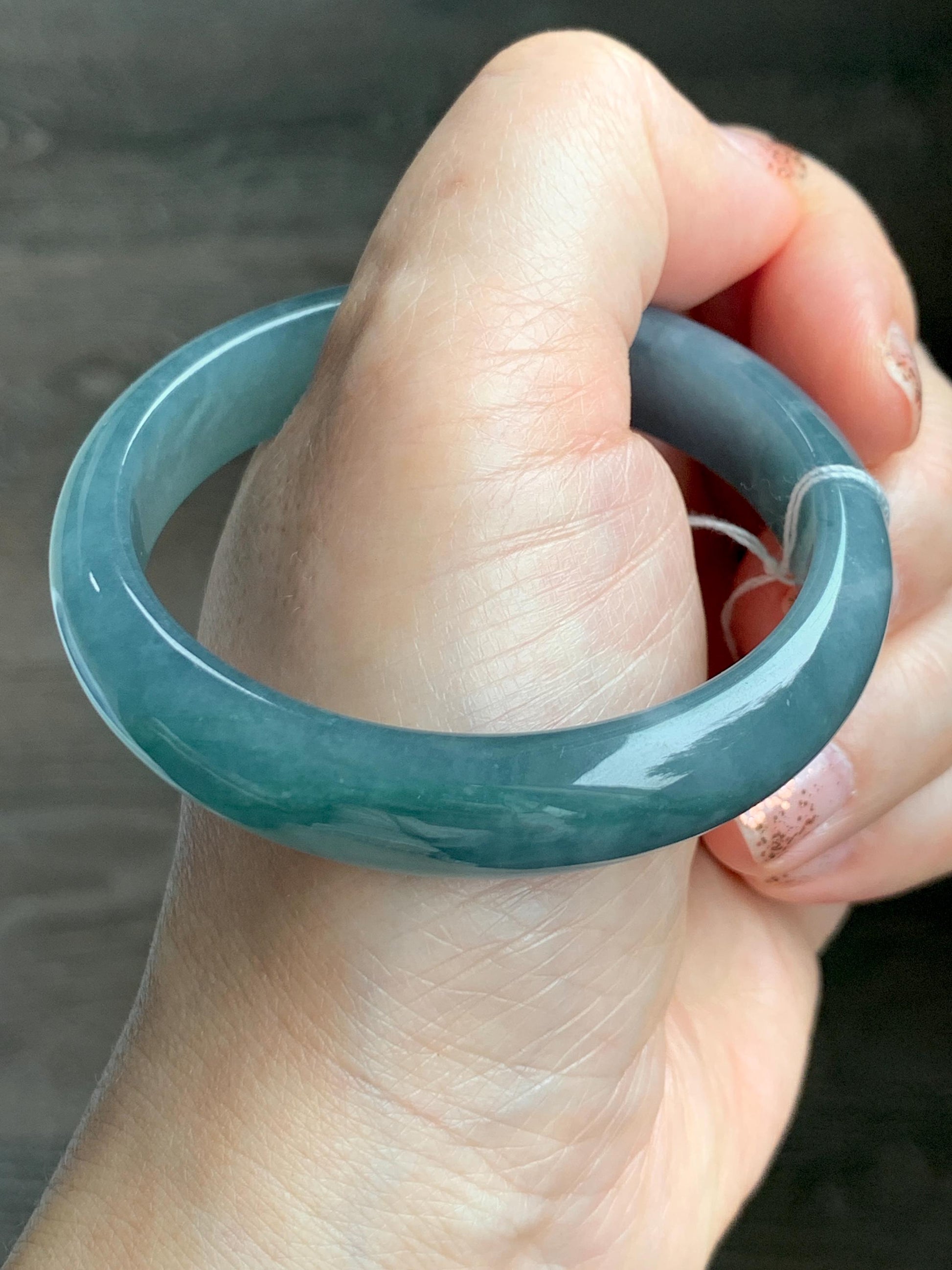 Certified Natural Grade A Guatemalan Icy Translucent Dusty Teal Blue Jade Jadeite Wide Bangle 52.7mm 6.5” 40.28g 天然冰危蓝翡翠正圈宽版手镯 455