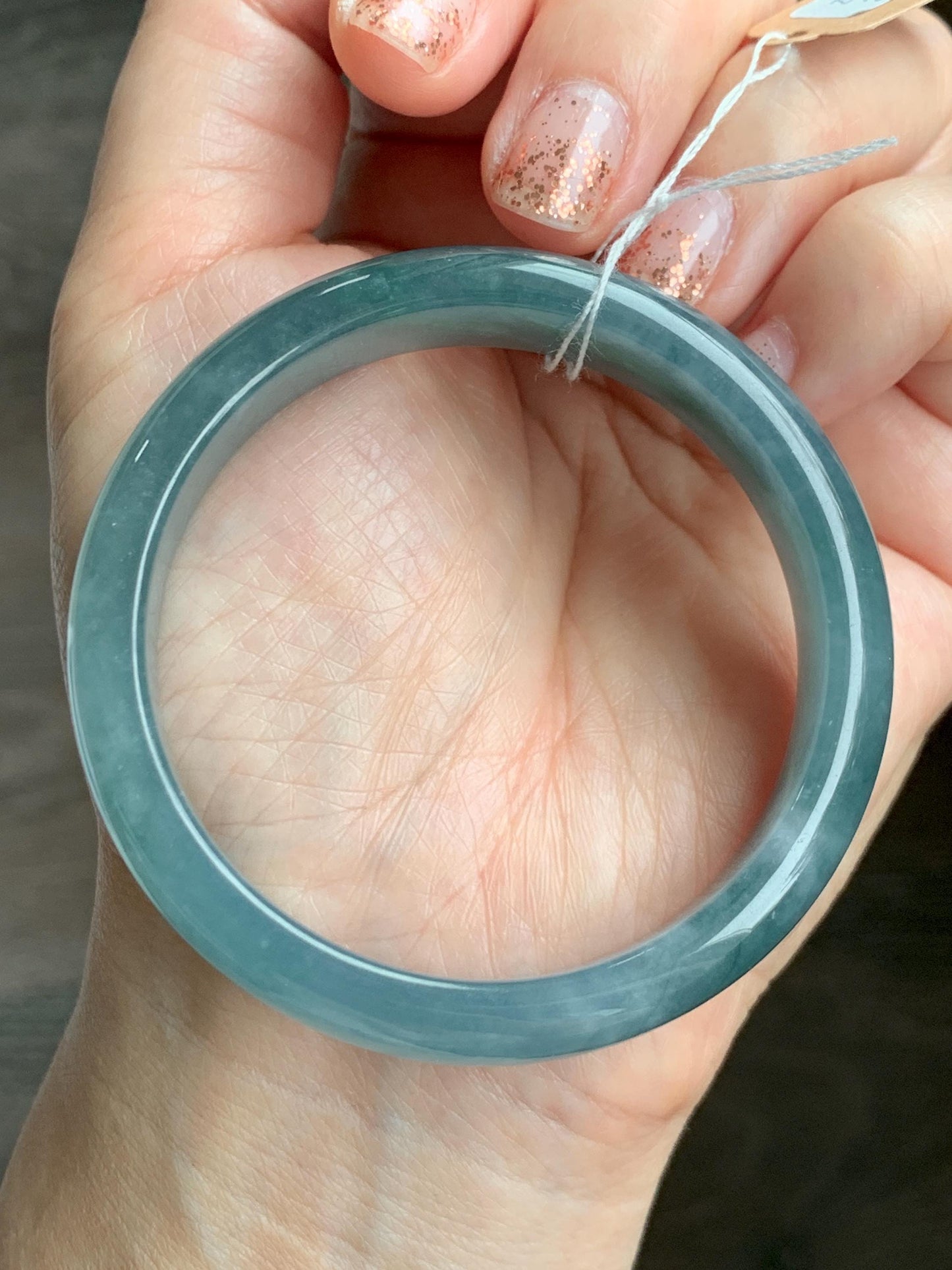 Certified Natural Grade A Guatemalan Icy Translucent Dusty Teal Blue Jade Jadeite Wide Bangle 52.7mm 6.5” 40.28g 天然冰危蓝翡翠正圈宽版手镯 455