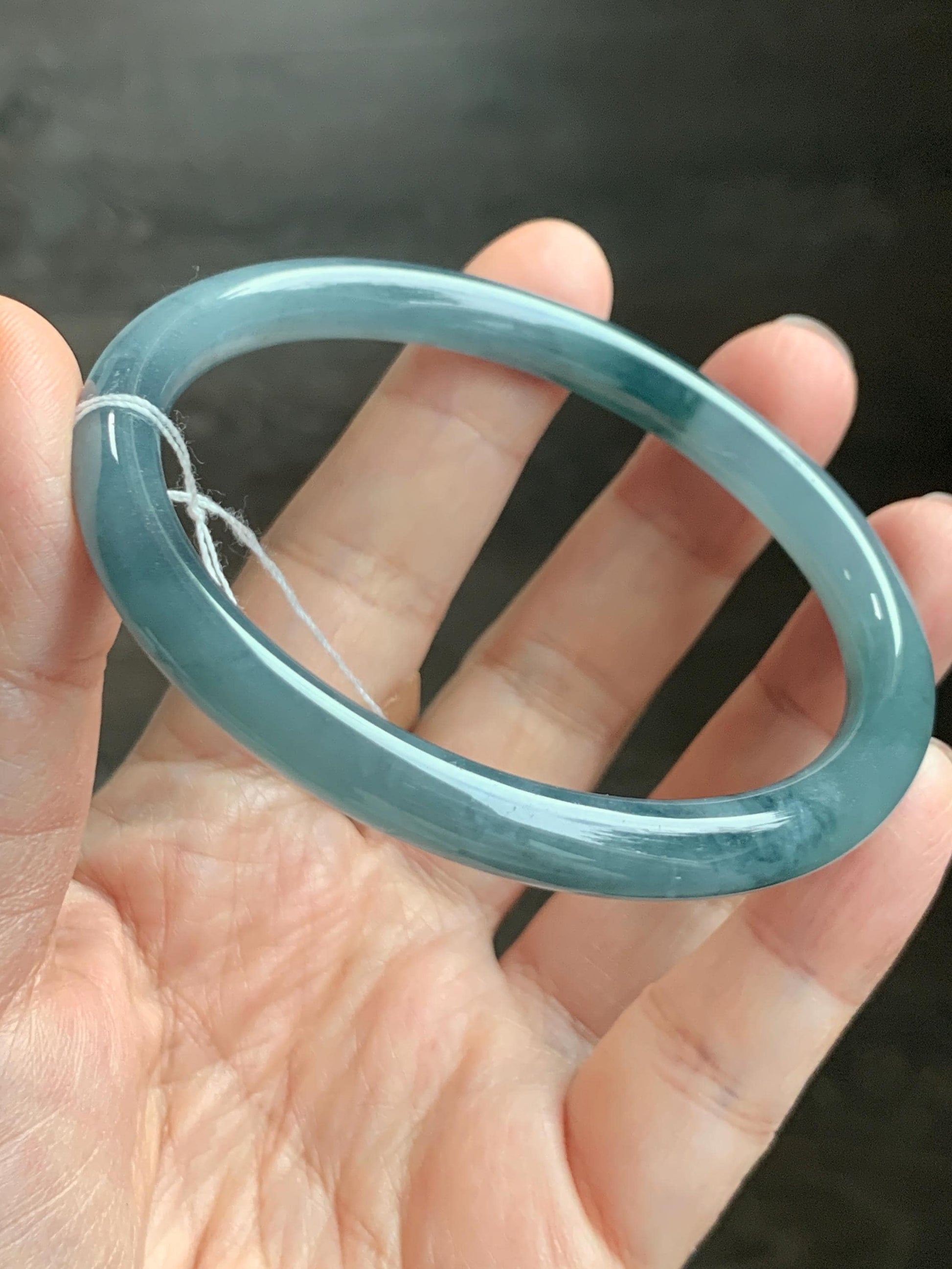 Certified Natural Grade A Guatemalan Icy Translucent Dusty Teal Blue Jade Jadeite Bangle 60.8mm 7.5” 29.6g 天然冰危蓝紫翡翠圆条手镯 471