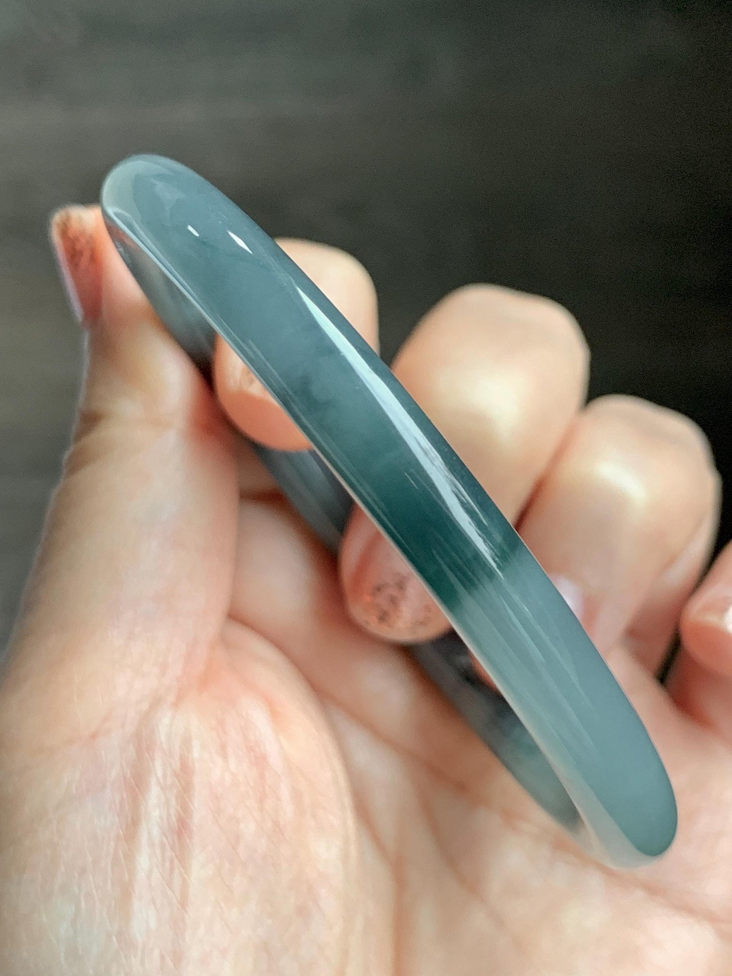 Certified Natural Grade A Guatemalan Icy Translucent Dusty Teal Blue Jade Jadeite Bangle 60.8mm 7.5” 29.6g 天然冰危蓝紫翡翠圆条手镯 471