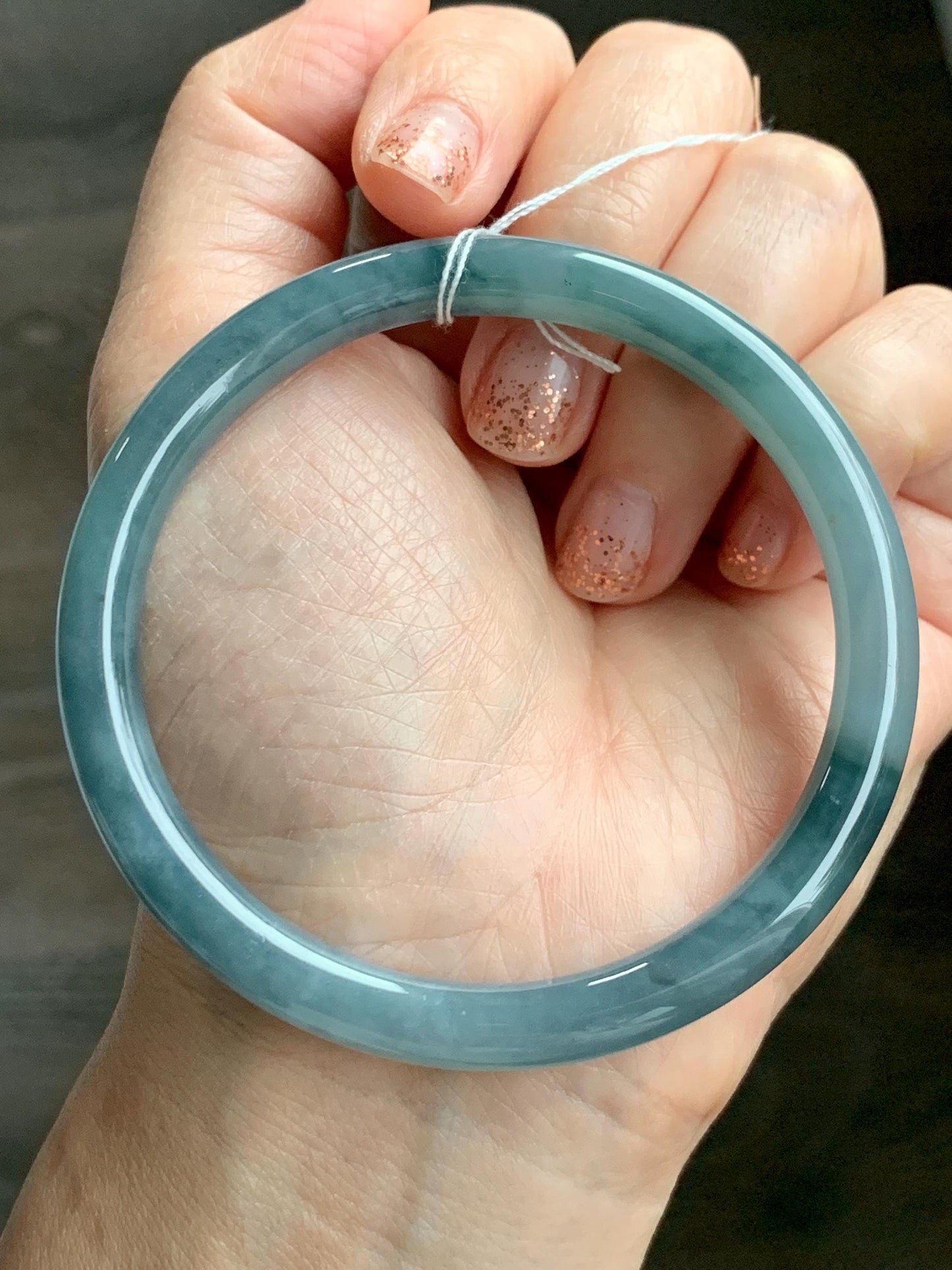 Certified Natural Grade A Guatemalan Icy Translucent Dusty Teal Blue Jade Jadeite Bangle 60.8mm 7.5” 29.6g 天然冰危蓝紫翡翠圆条手镯 471