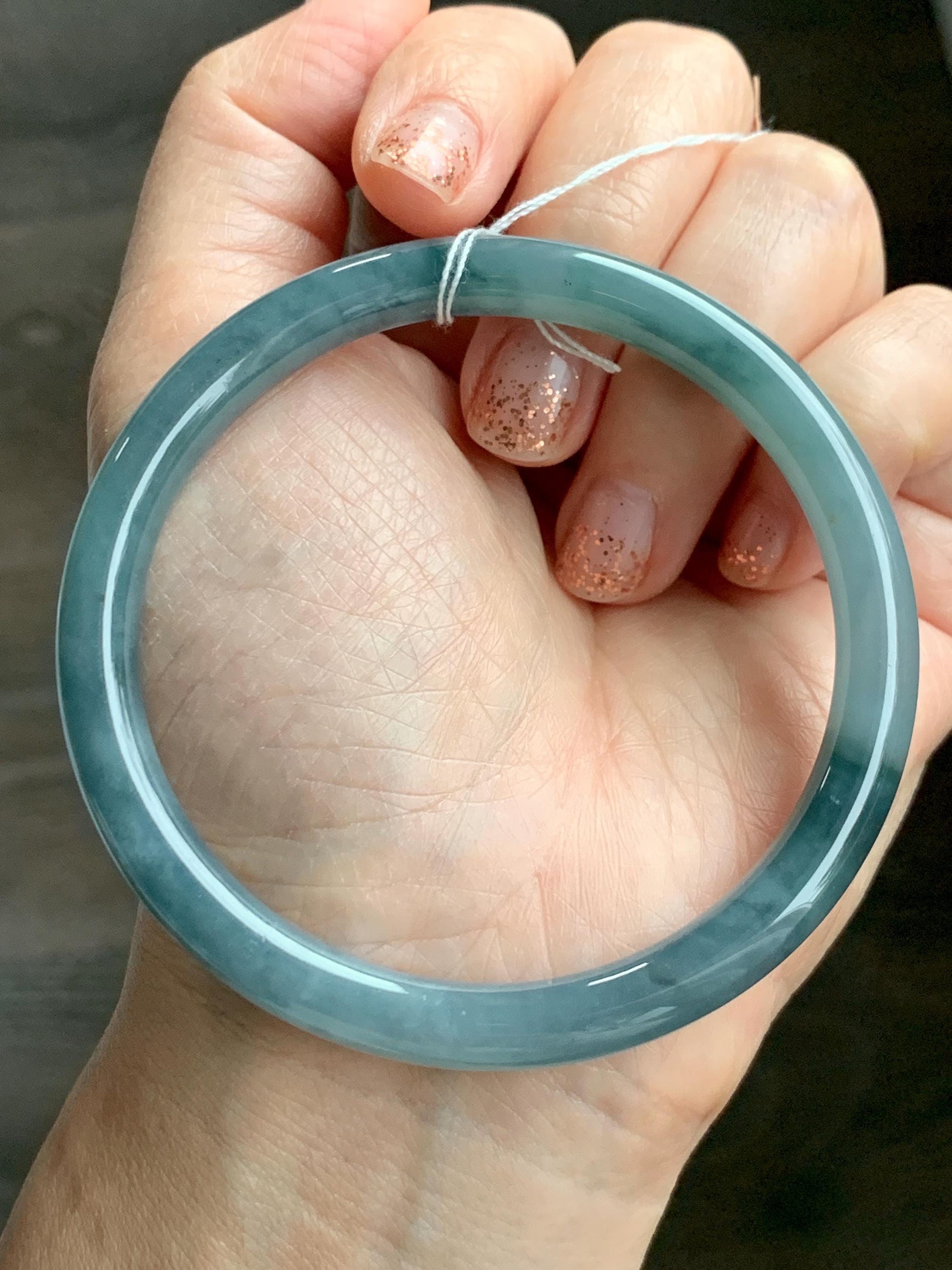 Certified Natural Grade A Guatemalan Icy Translucent Dusty Teal Blue Jade Jadeite Bangle 60.8mm 7.5” 29.6g 天然冰危蓝紫翡翠圆条手镯 471