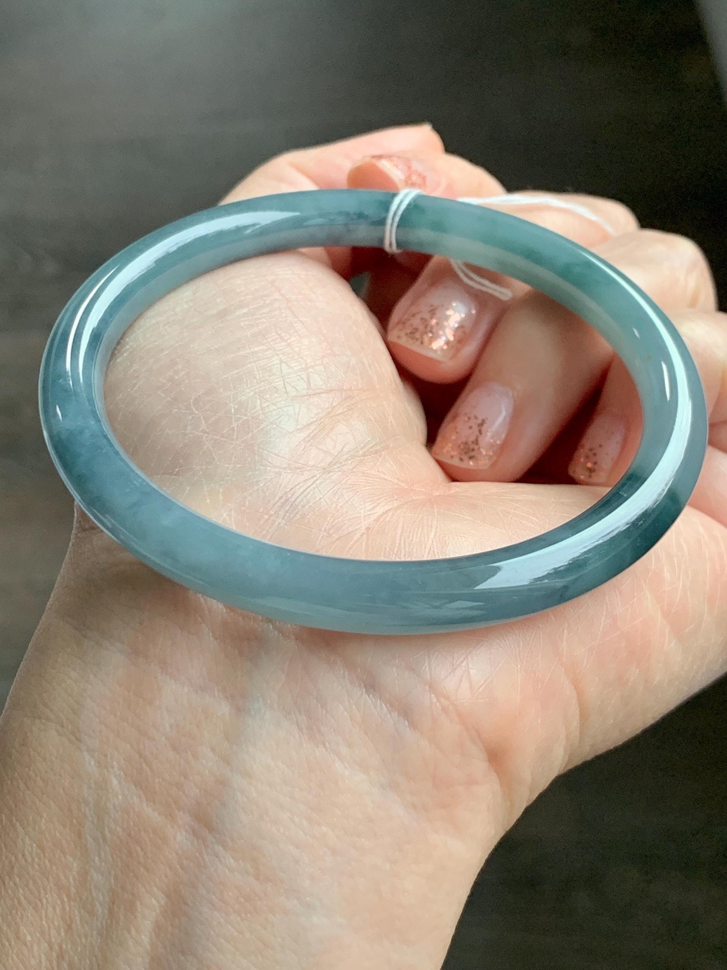 Certified Natural Grade A Guatemalan Icy Translucent Dusty Teal Blue Jade Jadeite Bangle 60.8mm 7.5” 29.6g 天然冰危蓝紫翡翠圆条手镯 471