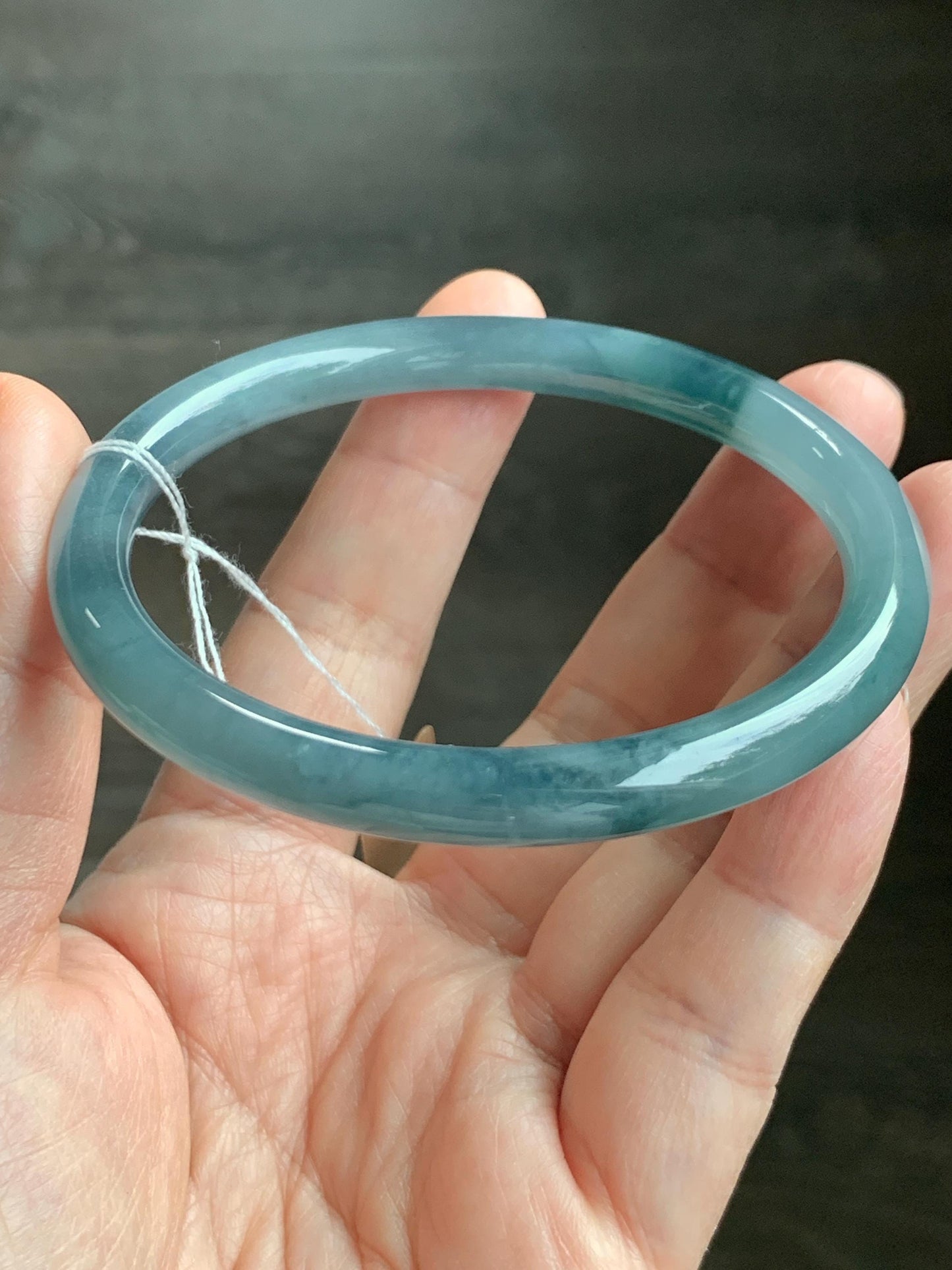 Certified Natural Grade A Guatemalan Icy Translucent Dusty Teal Blue Jade Jadeite Bangle 60.8mm 7.5” 29.6g 天然冰危蓝紫翡翠圆条手镯 471