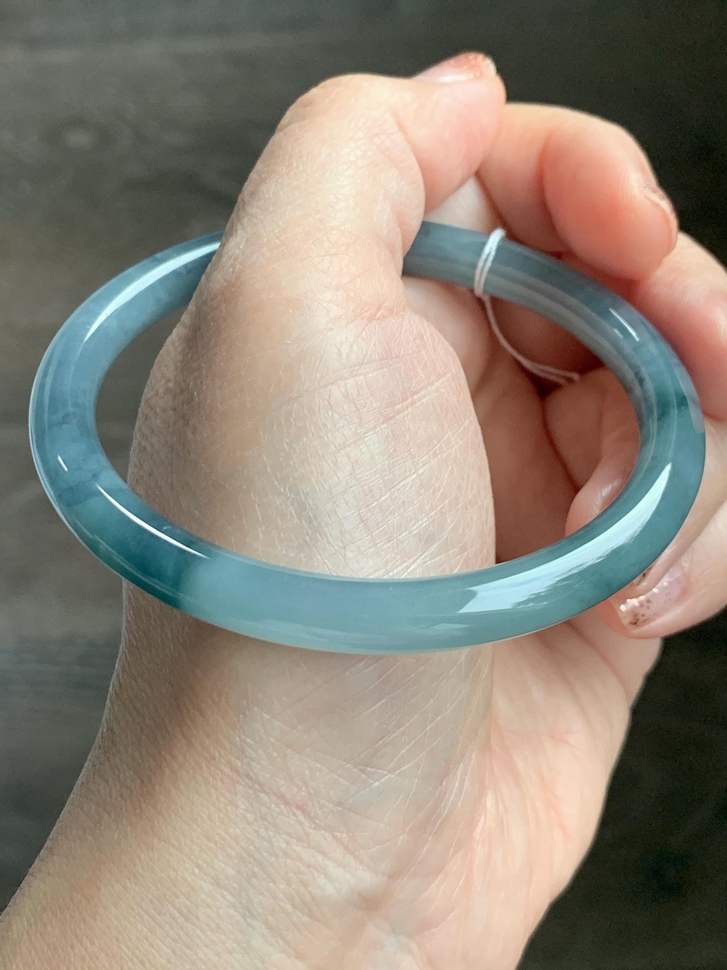 Certified Natural Grade A Guatemalan Icy Translucent Dusty Teal Blue Jade Jadeite Bangle 60.8mm 7.5” 29.6g 天然冰危蓝紫翡翠圆条手镯 471