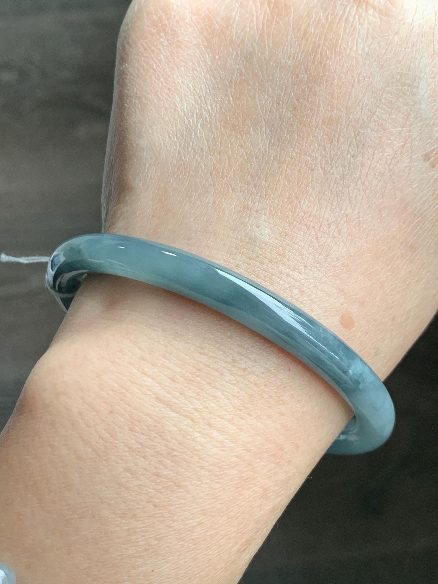 Certified Natural Grade A Guatemalan Icy Translucent Dusty Teal Blue Jade Jadeite Bangle 60.8mm 7.5” 29.6g 天然冰危蓝紫翡翠圆条手镯 471