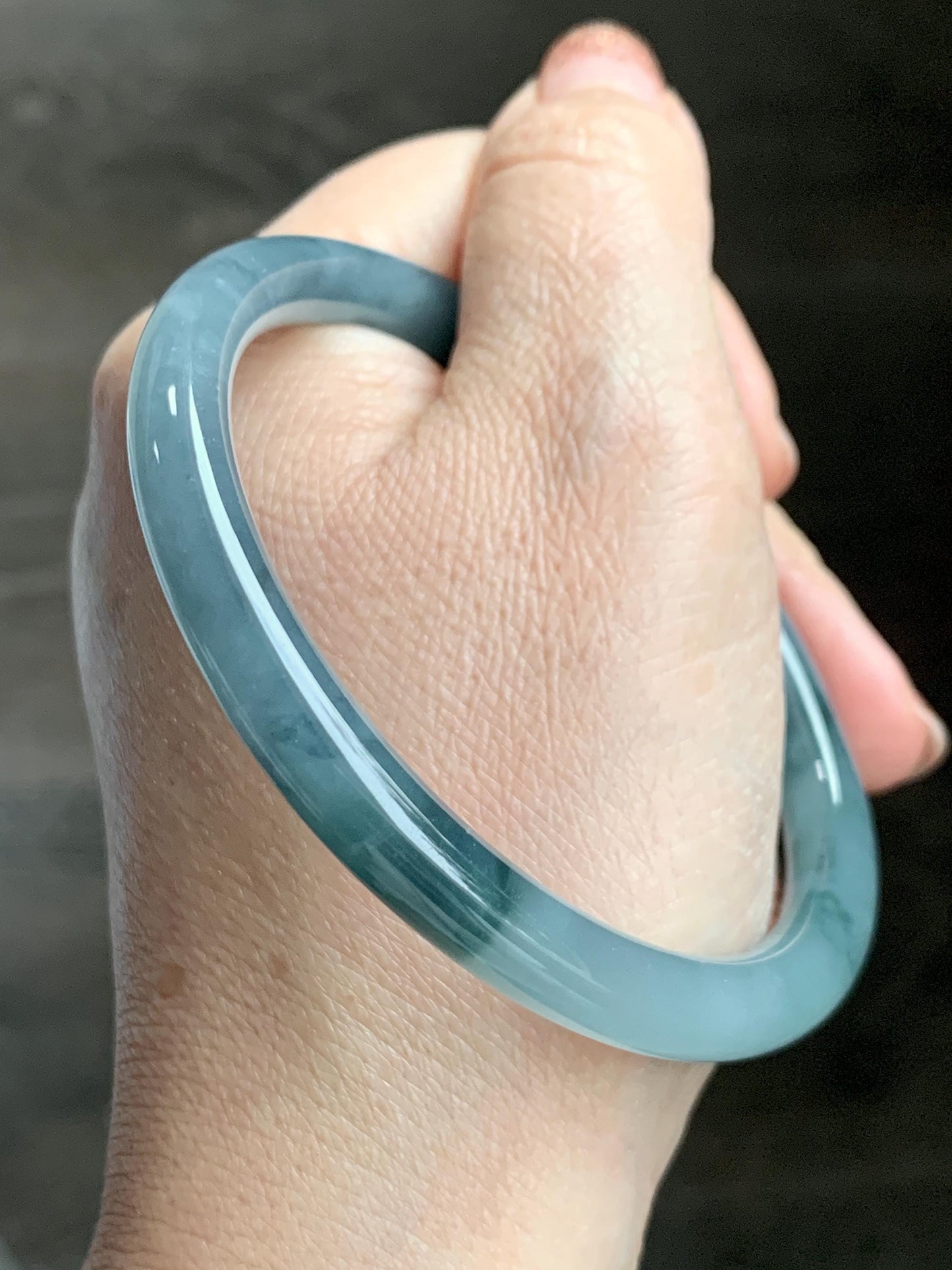Certified Natural Grade A Guatemalan Icy Translucent Dusty Teal Blue Jade Jadeite Bangle 60.8mm 7.5” 29.6g 天然冰危蓝紫翡翠圆条手镯 471