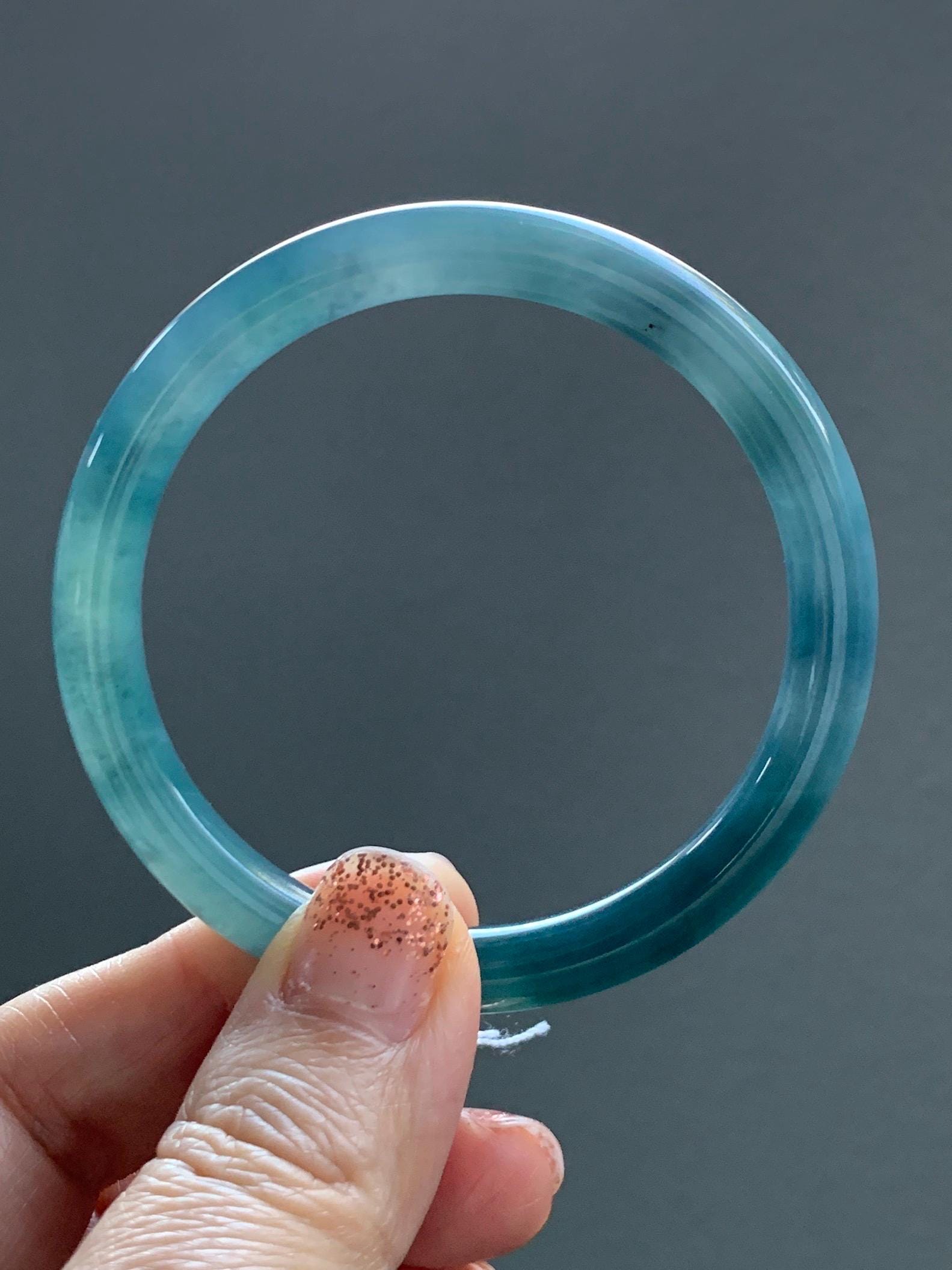 Certified Natural Grade A Guatemalan Icy Translucent Teal Blue Jade Jadeite Bangle 52.9mm 6.53” 25.8g 天然冰危蓝翡翠圆条手镯 451