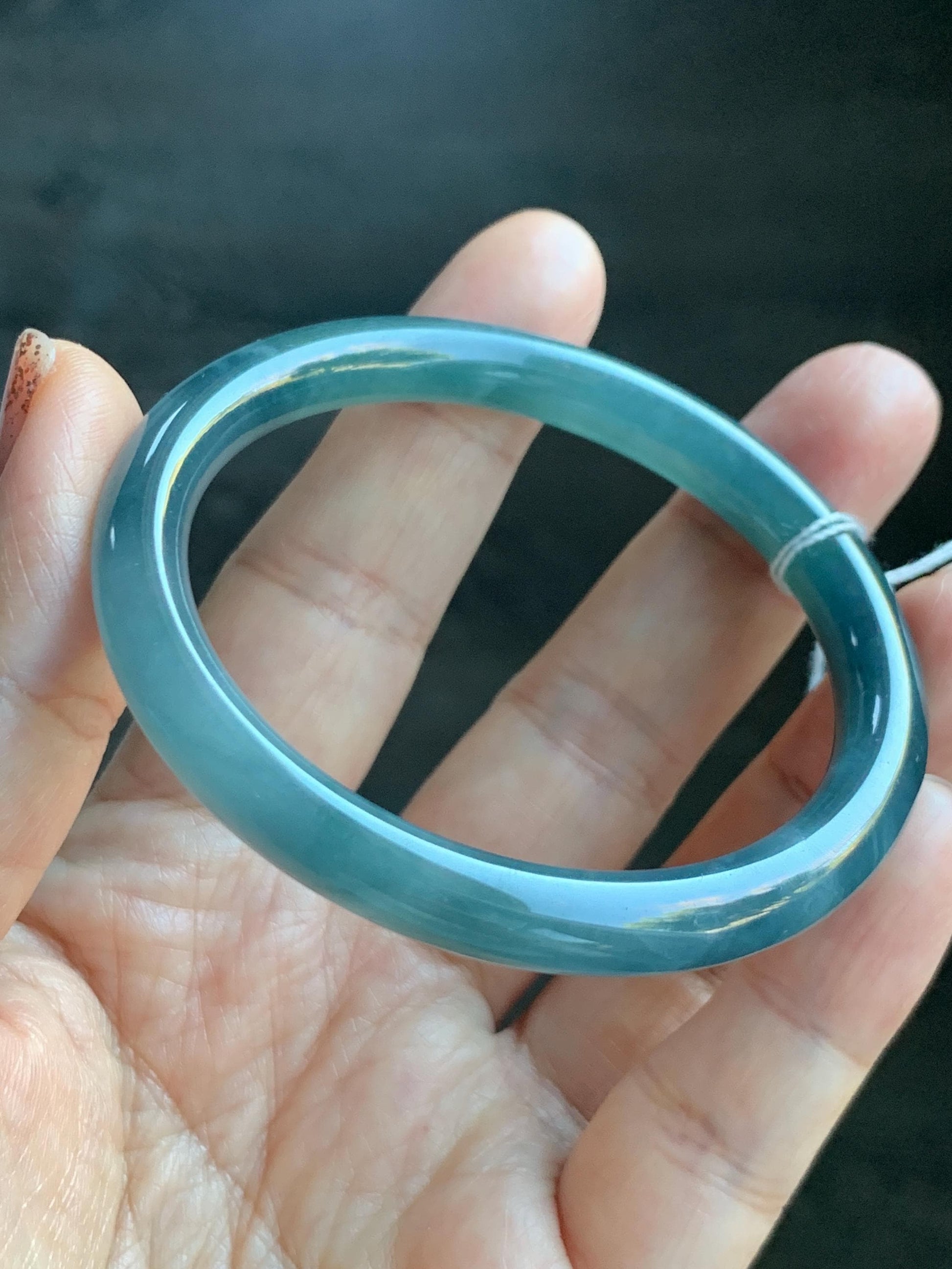 Certified Natural Grade A Guatemalan Icy Translucent Teal Blue Jade Jadeite Bangle 52.9mm 6.53” 25.8g 天然冰危蓝翡翠圆条手镯 451