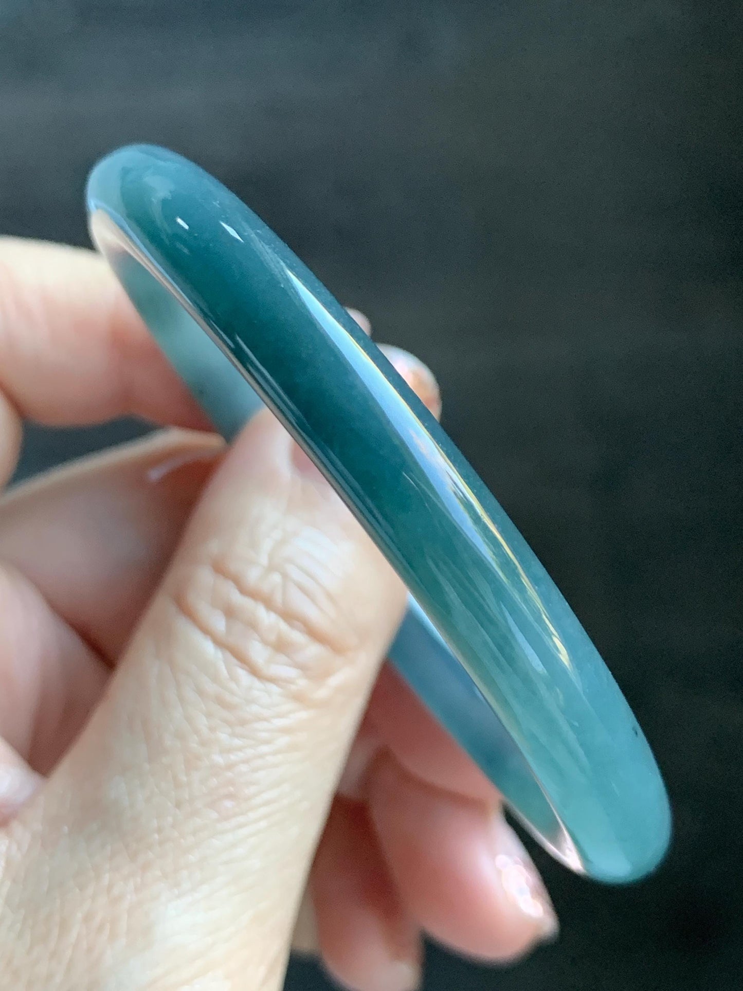 Certified Natural Grade A Guatemalan Icy Translucent Teal Blue Jade Jadeite Bangle 52.9mm 6.53” 25.8g 天然冰危蓝翡翠圆条手镯 451