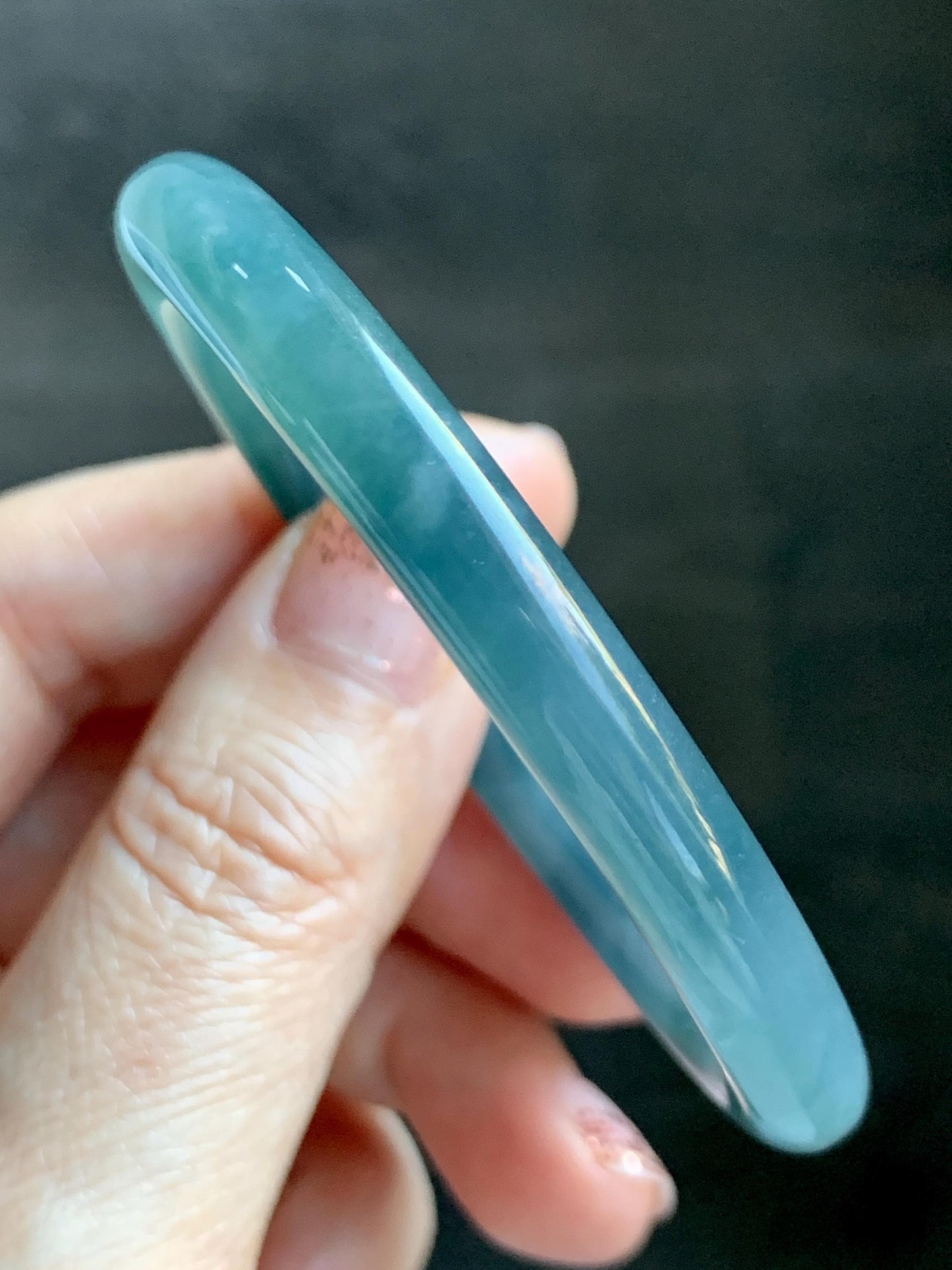 Certified Natural Grade A Guatemalan Icy Translucent Teal Blue Jade Jadeite Bangle 52.9mm 6.53” 25.8g 天然冰危蓝翡翠圆条手镯 451