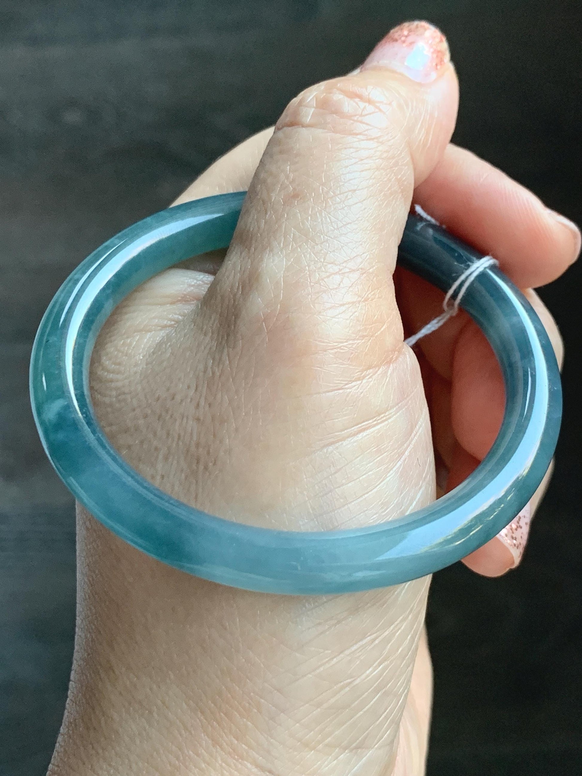 Certified Natural Grade A Guatemalan Icy Translucent Teal Blue Jade Jadeite Bangle 52.9mm 6.53” 25.8g 天然冰危蓝翡翠圆条手镯 451