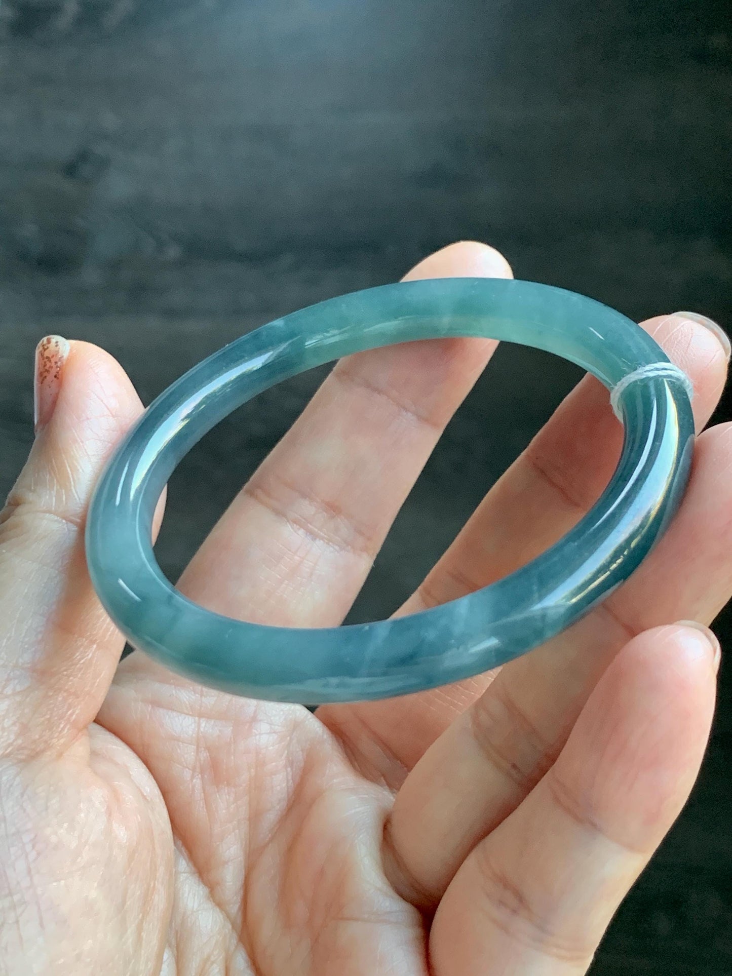 Certified Natural Grade A Guatemalan Icy Translucent Teal Blue Jade Jadeite Bangle 52.9mm 6.53” 25.8g 天然冰危蓝翡翠圆条手镯 451