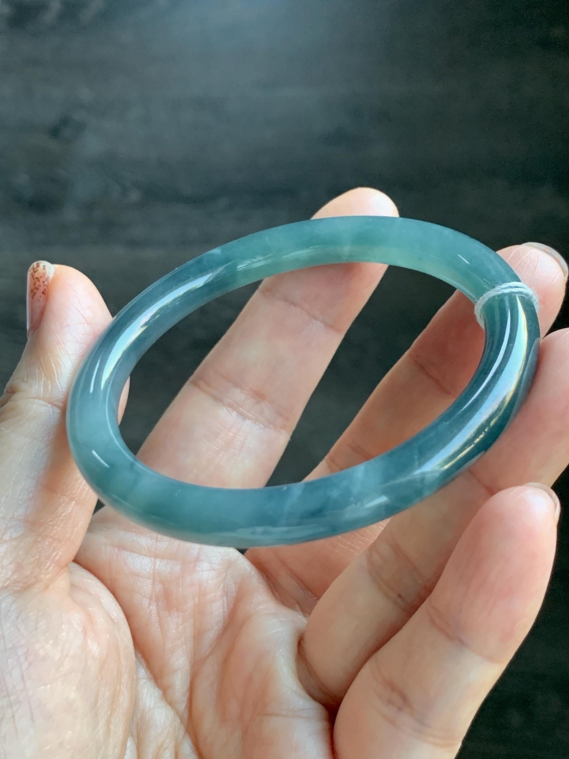 Certified Natural Grade A Guatemalan Icy Translucent Teal Blue Jade Jadeite Bangle 52.9mm 6.53” 25.8g 天然冰危蓝翡翠圆条手镯 451