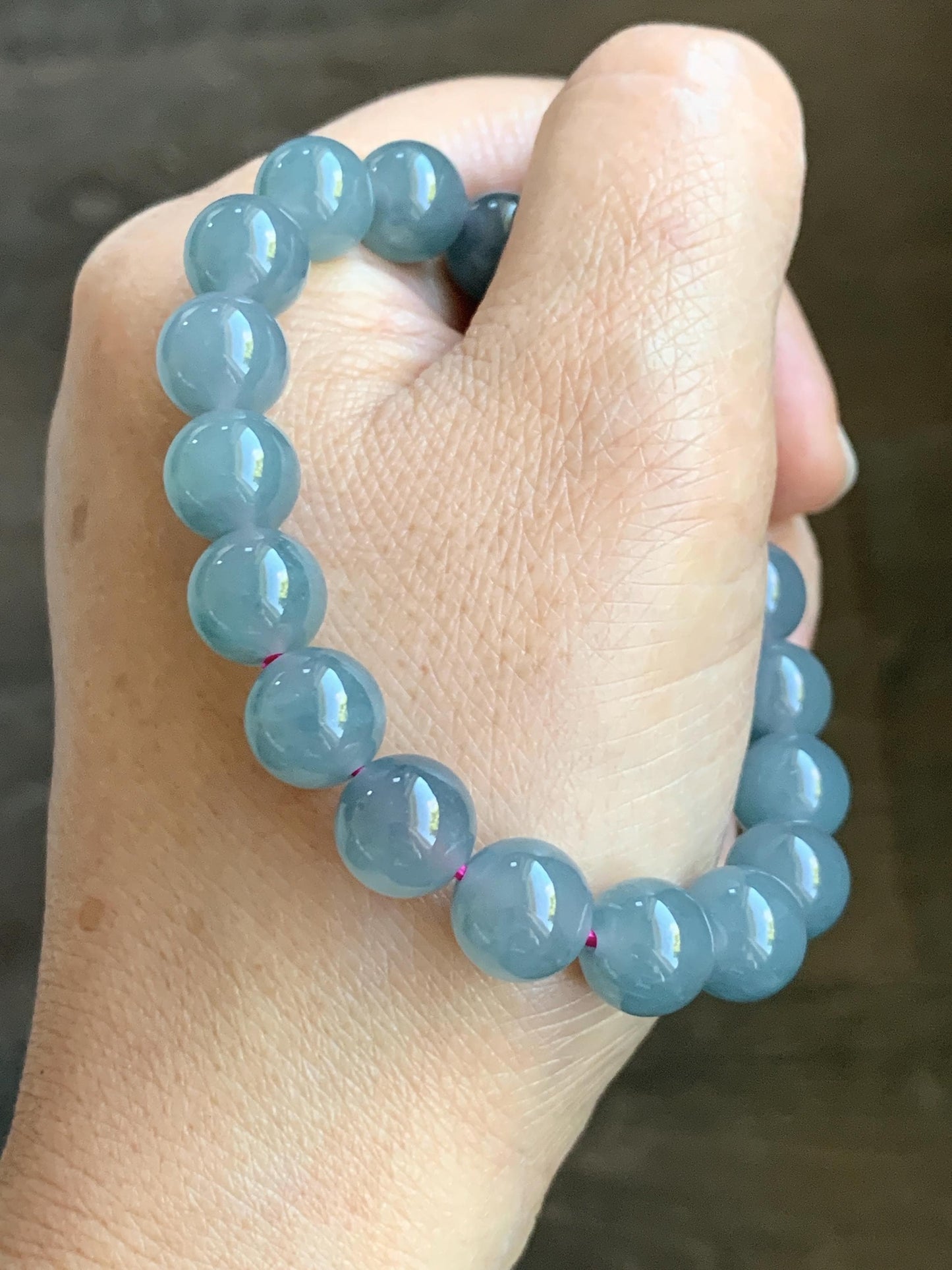 Natural Grade A Guatemalan Icy Translucent Gelatinous Gray Teal Blue Jade Jadeite Beaded Bracelet Stretchy 9.6mm 6.75" 30g 天然冰危灰蓝紫翡翠手串WHZ400