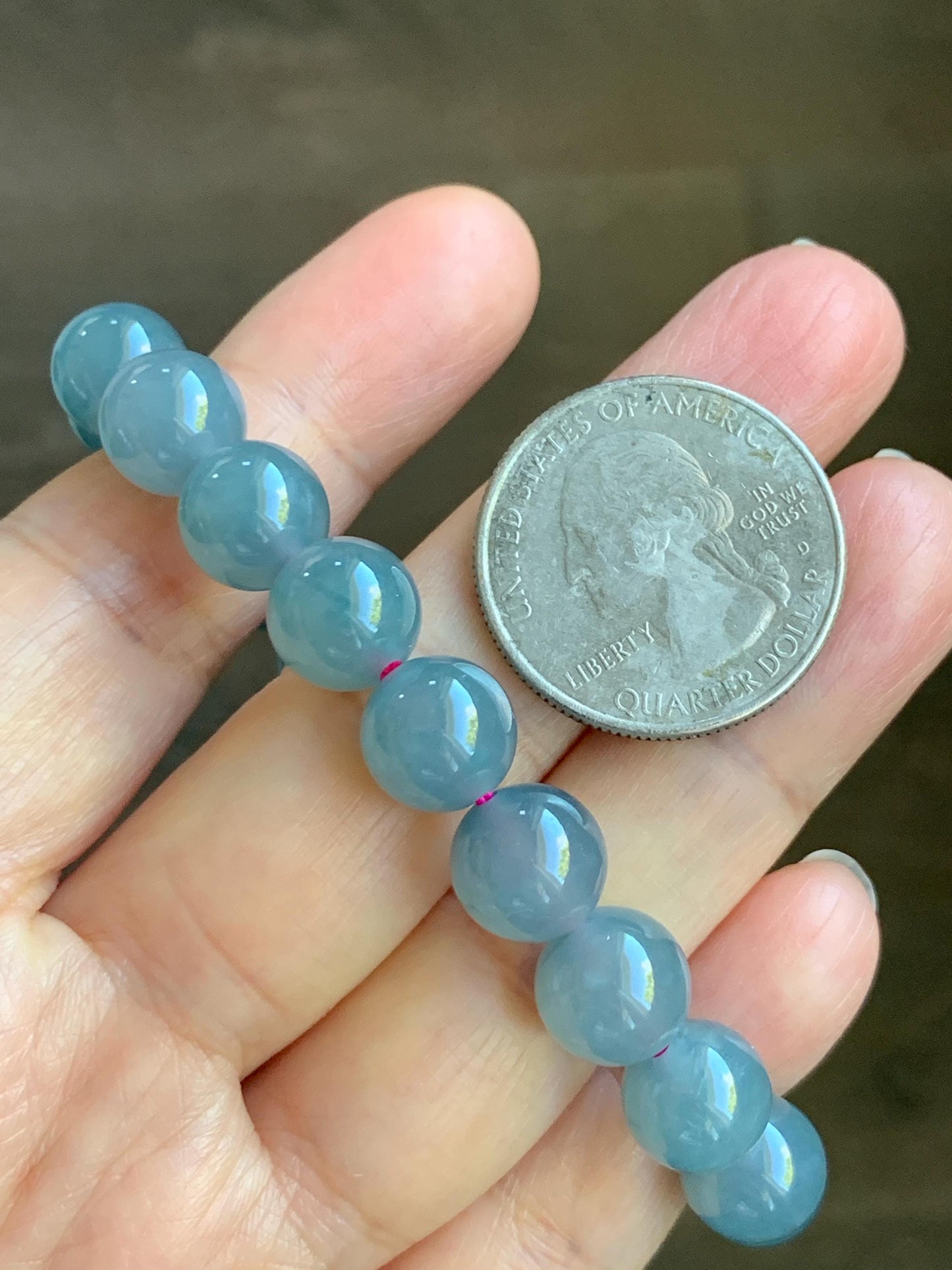 Natural Grade A Guatemalan Icy Translucent Gelatinous Gray Teal Blue Jade Jadeite Beaded Bracelet Stretchy 9.6mm 6.75" 30g 天然冰危灰蓝紫翡翠手串WHZ400