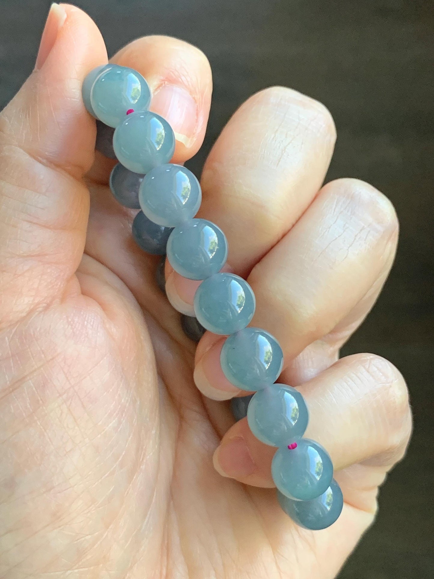 Natural Grade A Guatemalan Icy Translucent Gelatinous Gray Teal Blue Jade Jadeite Beaded Bracelet Stretchy 9.6mm 6.75" 30g 天然冰危灰蓝紫翡翠手串WHZ400